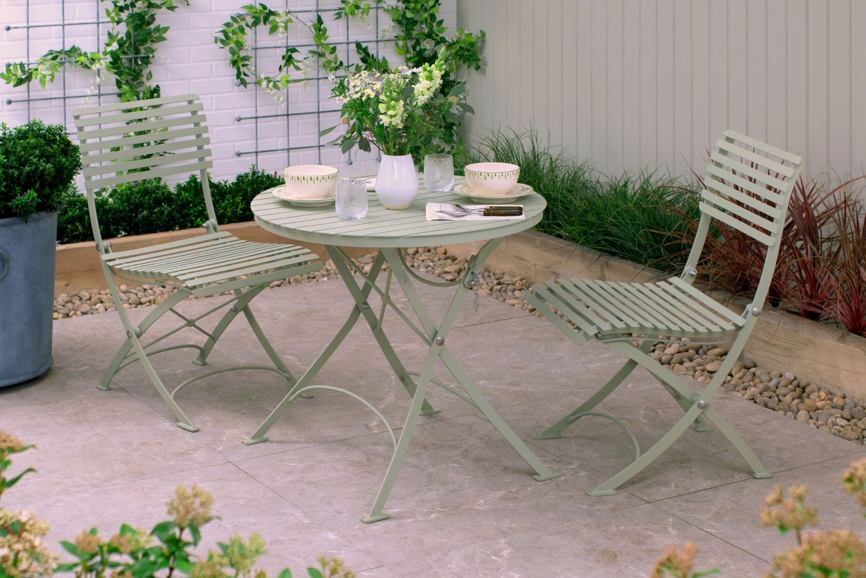 Darsham Bistro Lichen Green Table Set + 2 Chairs Design B - ODL-192