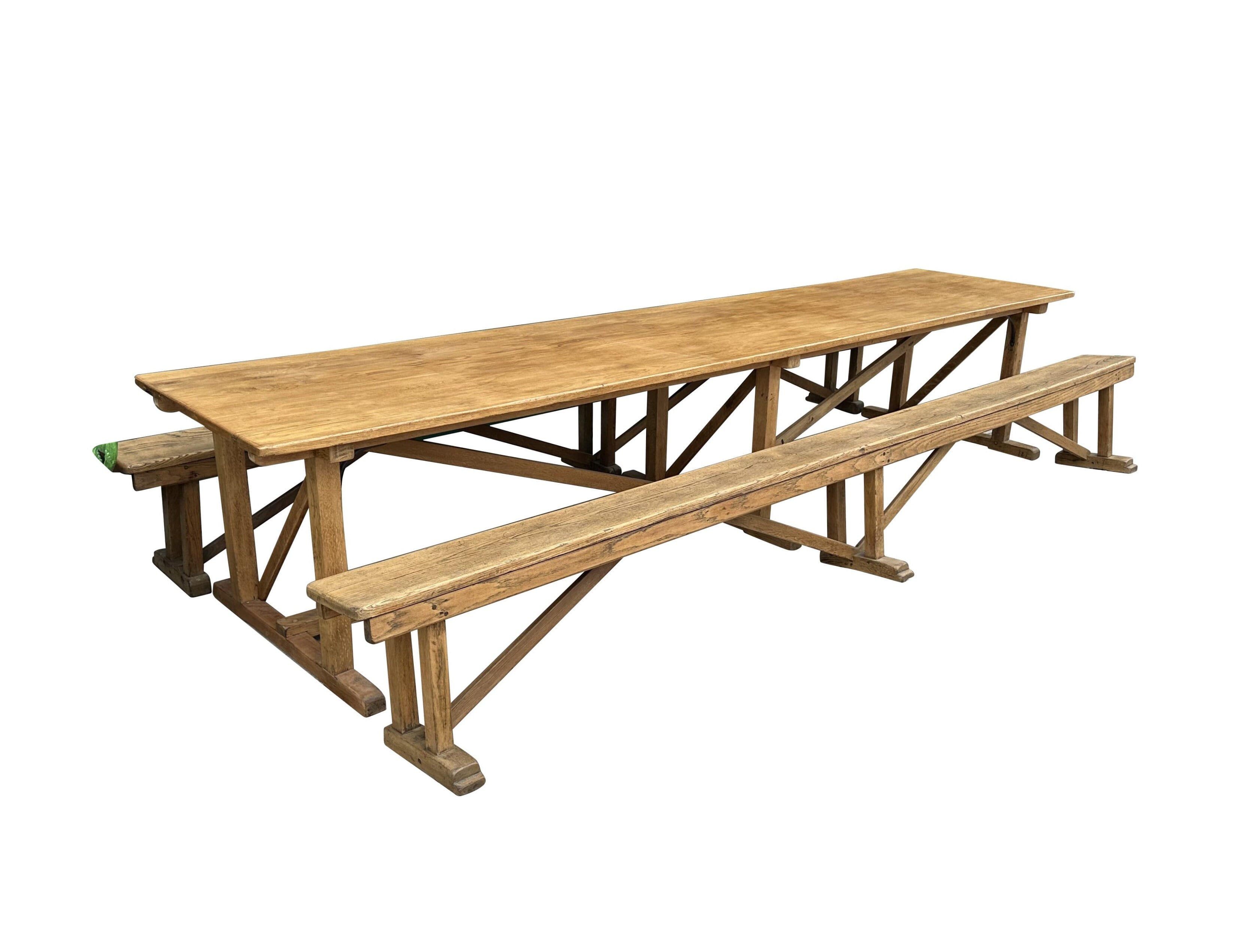 Extra Large Antique Oak Table and Benches - Restaurant - 10802A