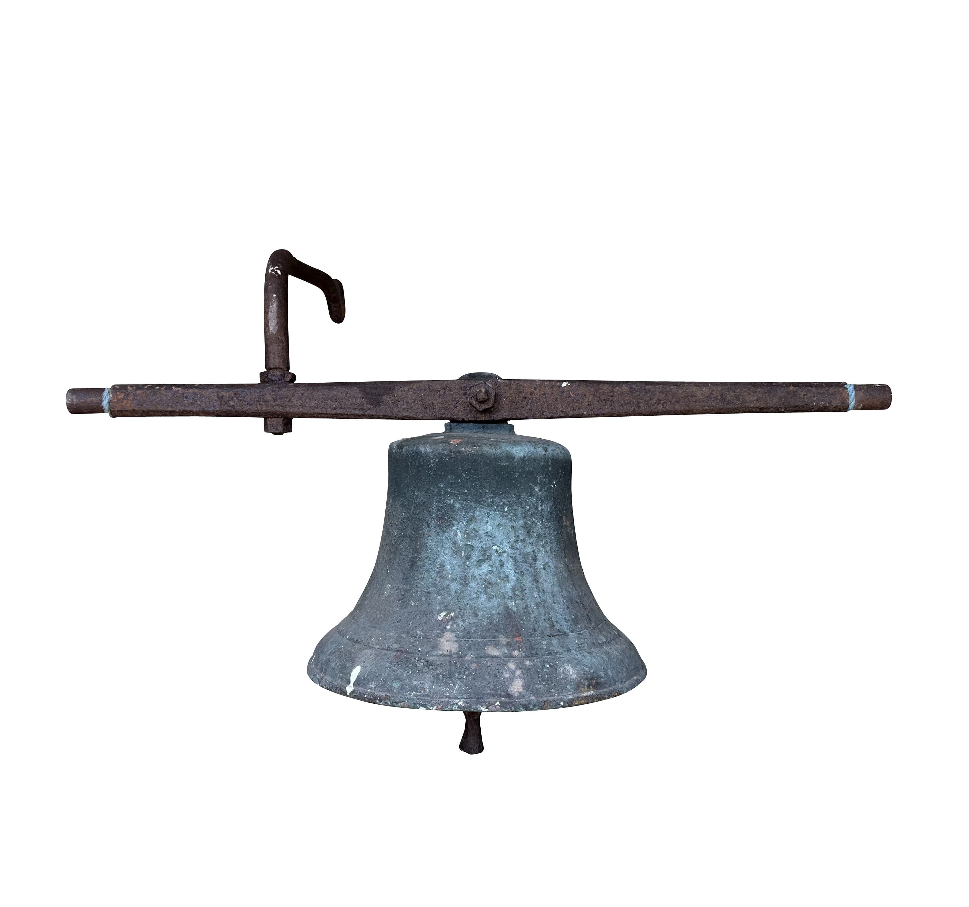 Original Antique Church Ringing Bronze Bell With Clapper - 10817