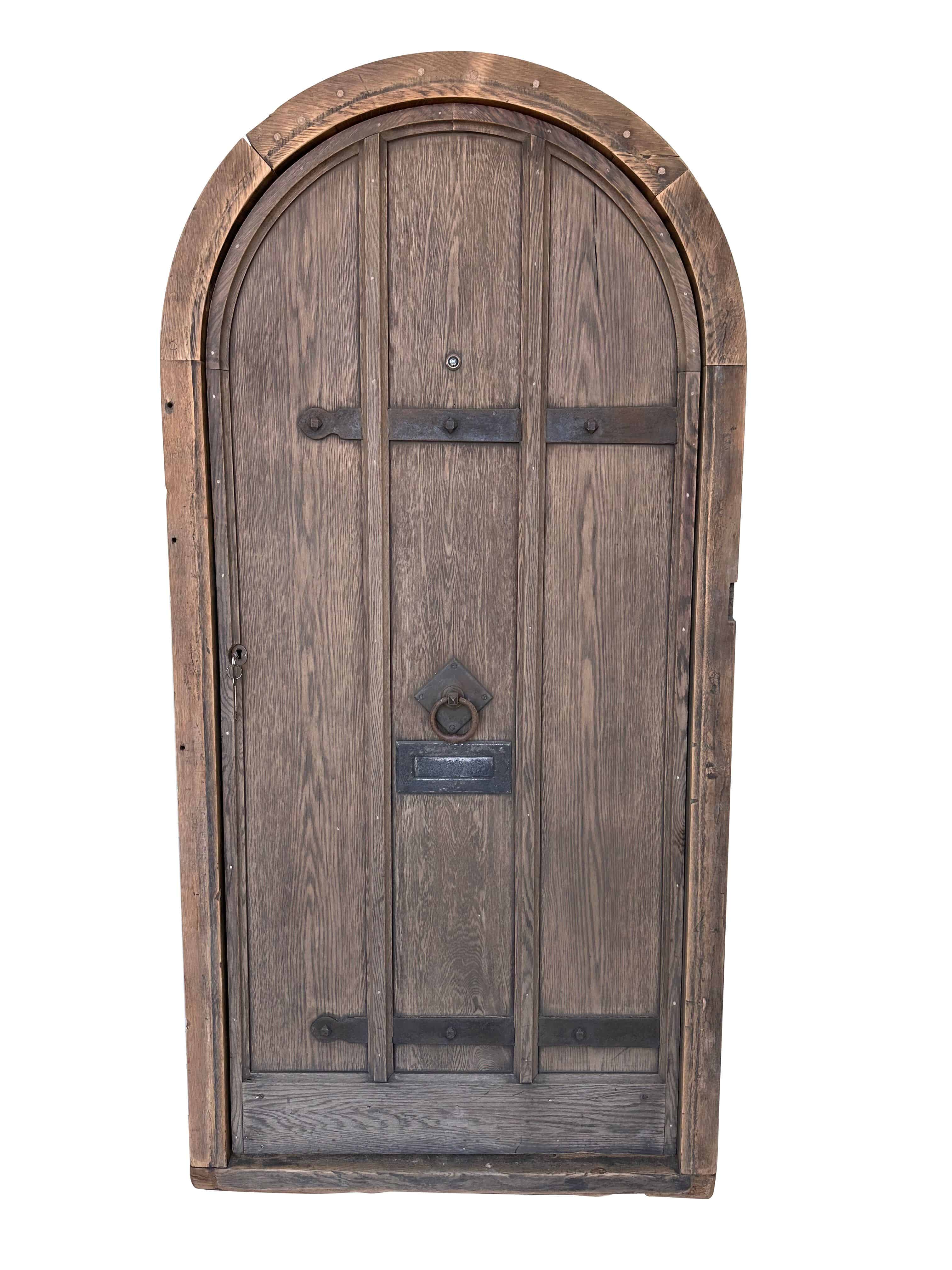 Antique Solid Oak Reclaimed Arched Door With Frame