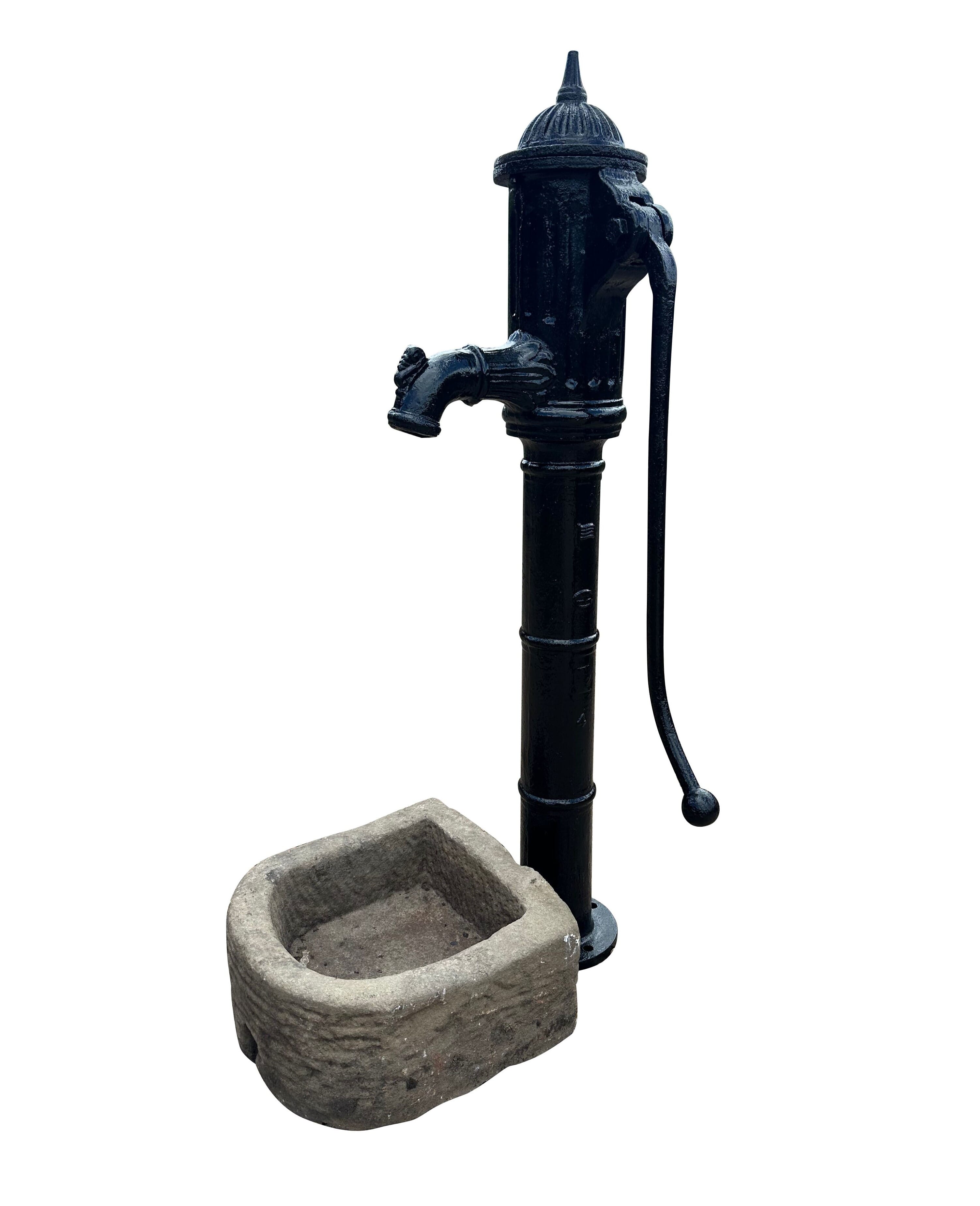 Antique Cast Iron Garden Water Pump and Stone Trough - 10816