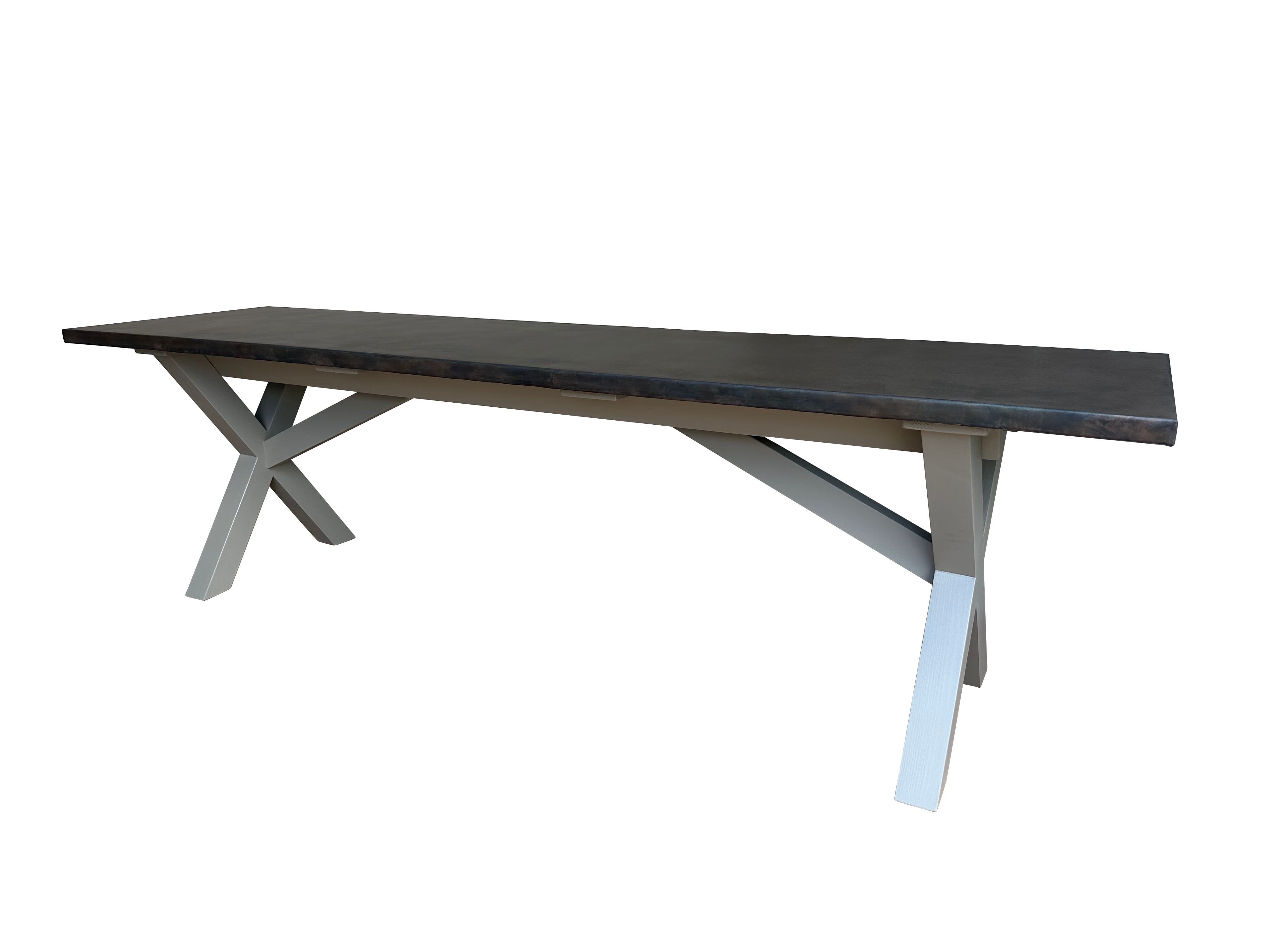 Bespoke Antique Zinc Outdoor Table With X Frame Base - D2283