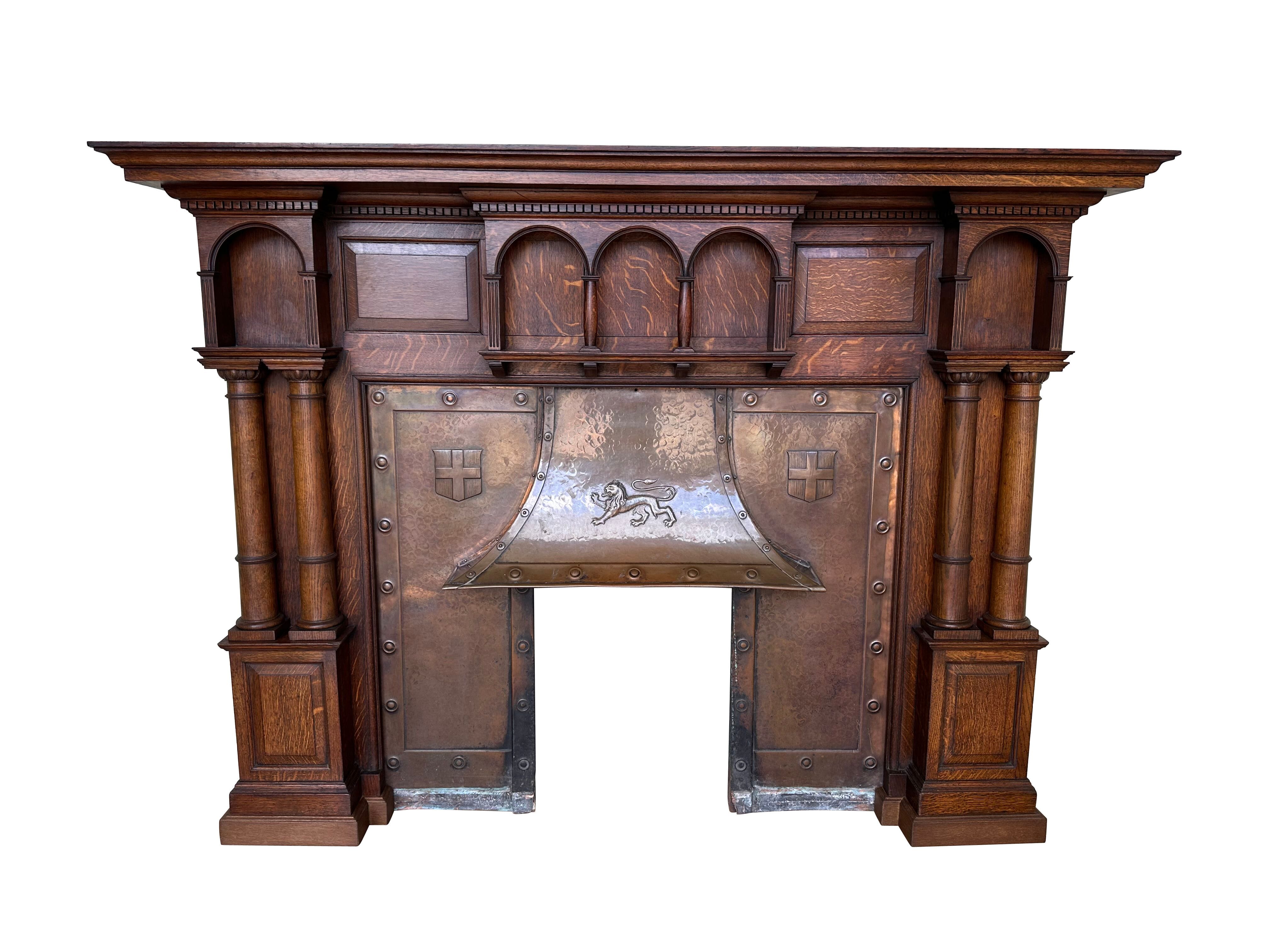 Grand Scale Solid Oak Fire Surround & Copper Insert - 10838