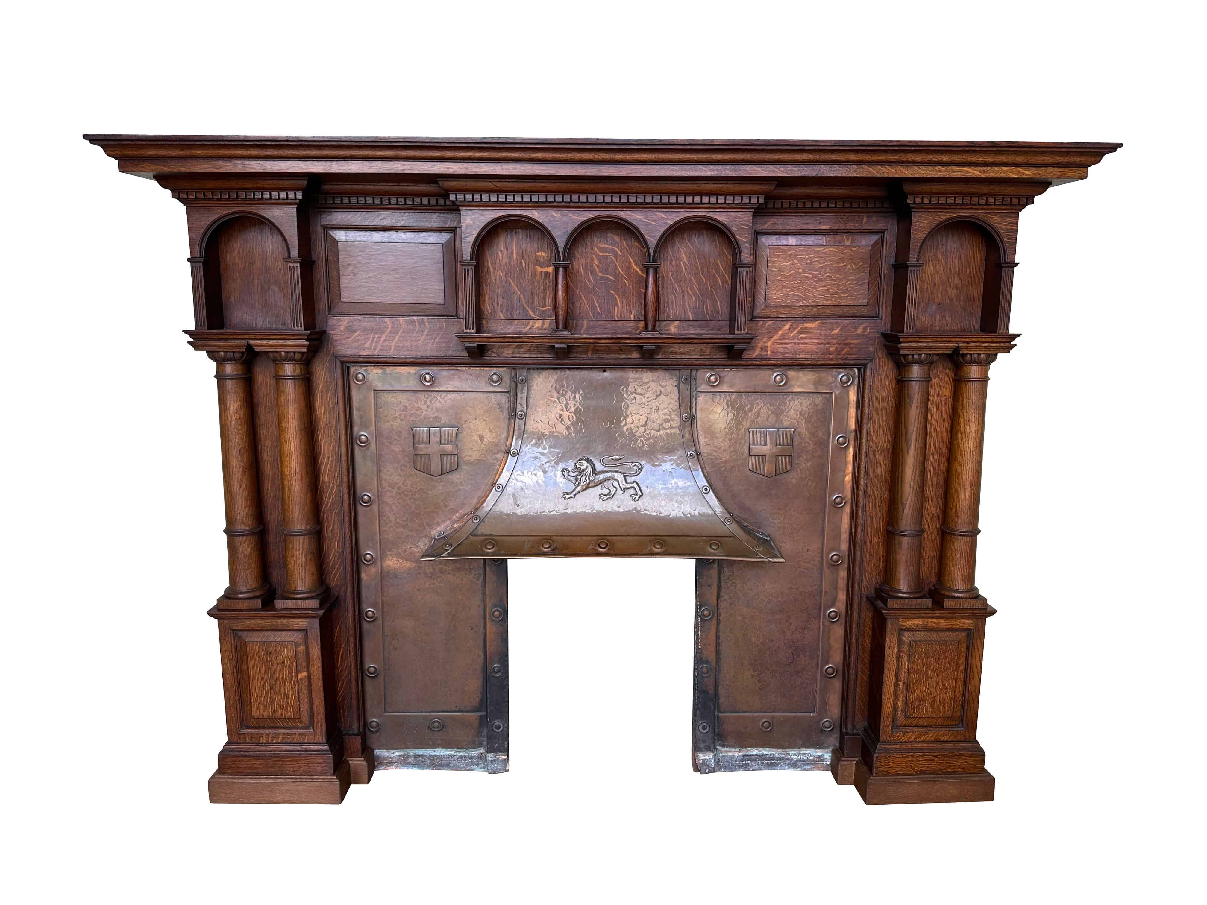 Grand Scale Solid Oak Fire Surround & Copper Insert