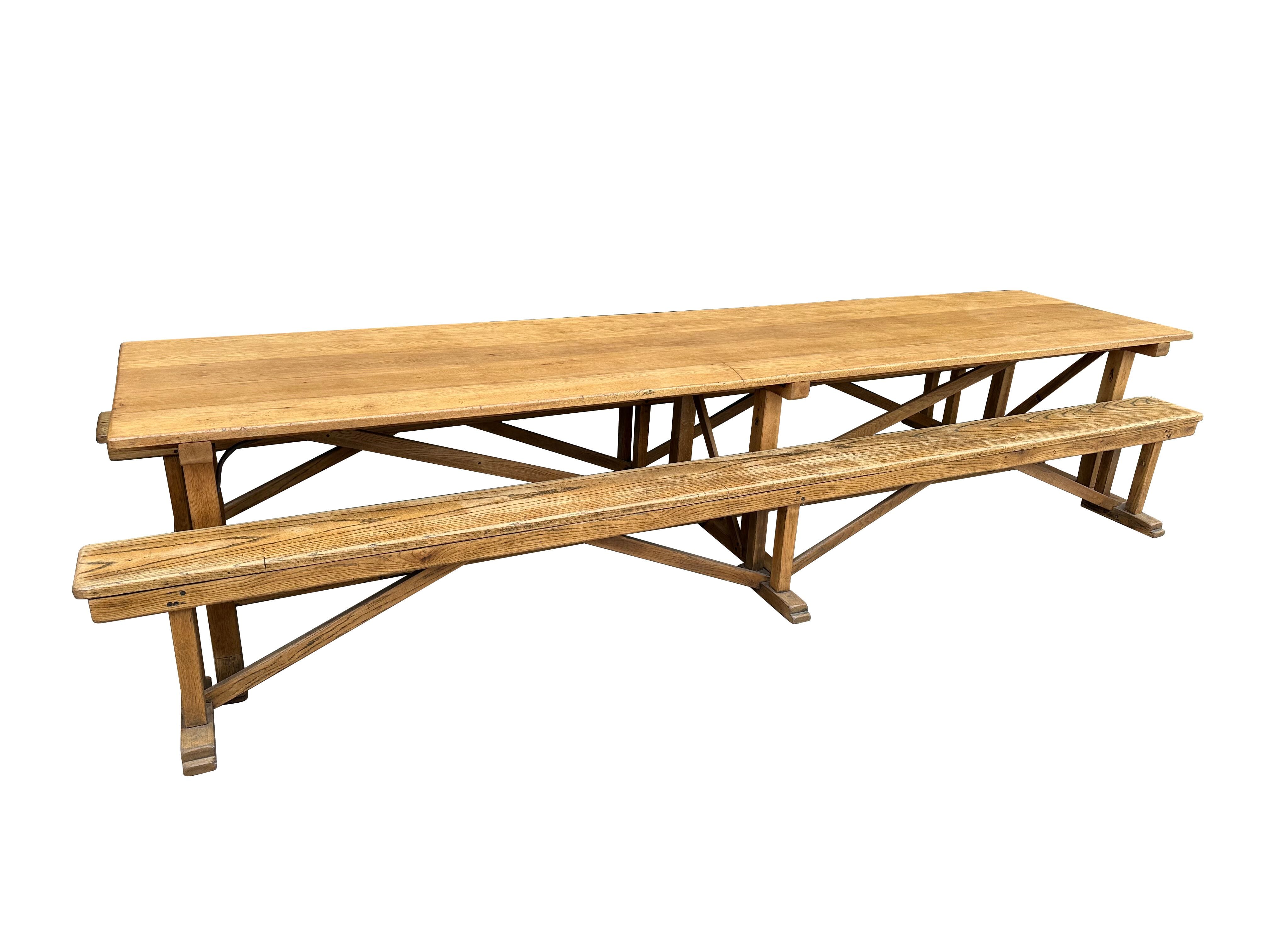 Antique Extra Large Oak Table and Benches - Restaurant - 10802B