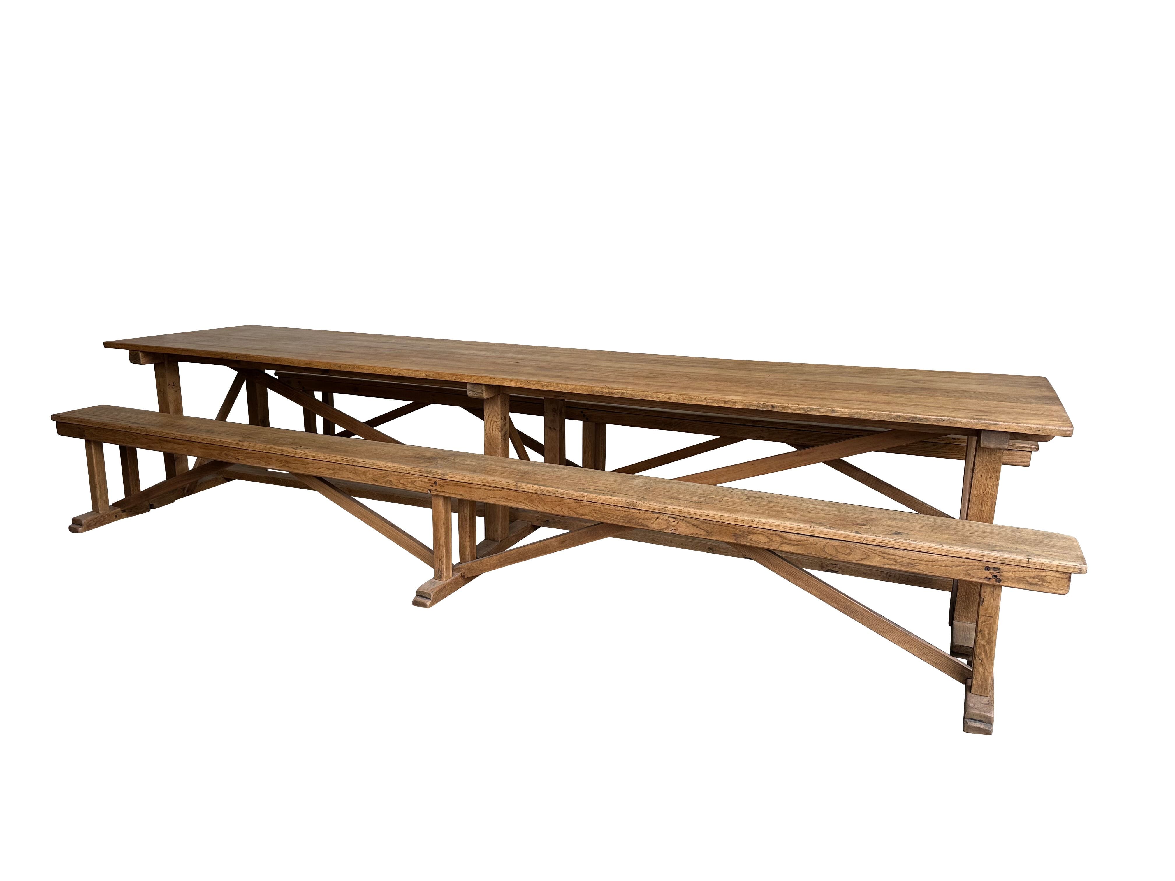 Extra Large Oak Antique Table and Benches - Restaurant - 10802C