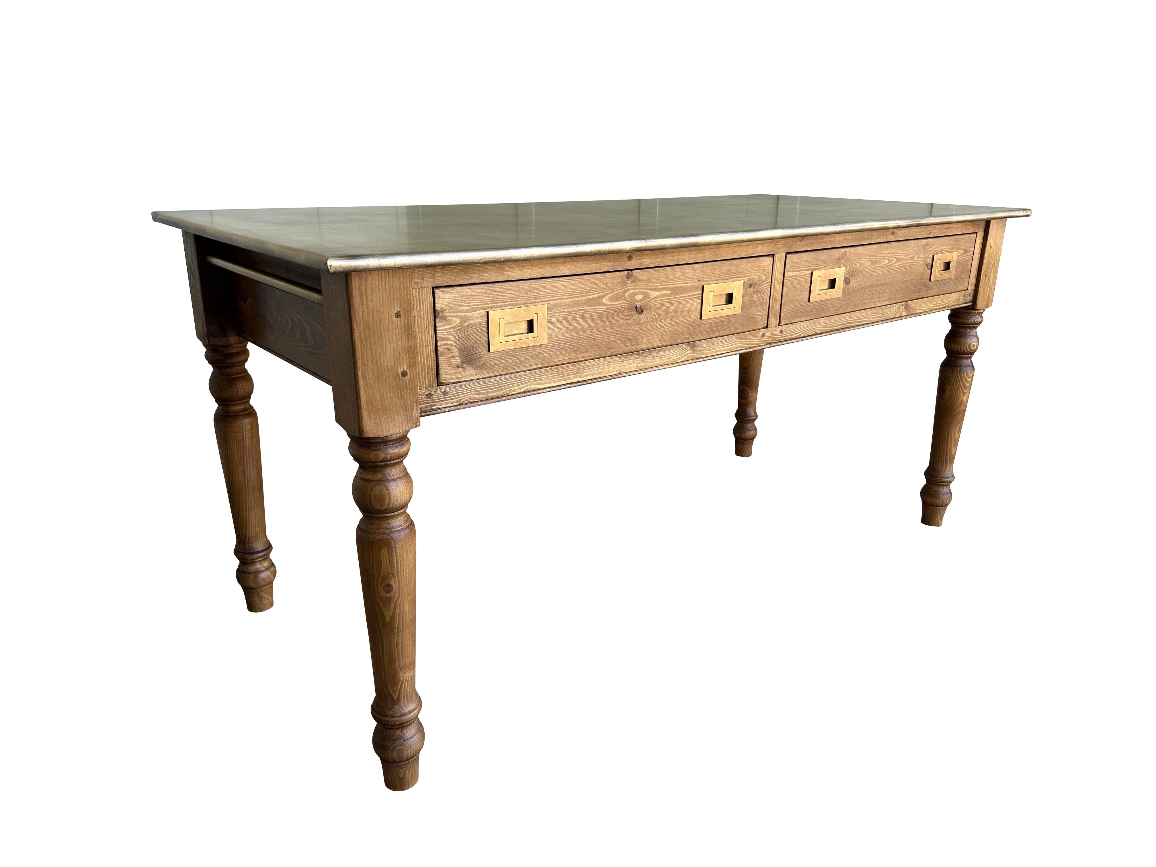 Bespoke Brass Kitchen Table With Pull Out Drawers - D2291
