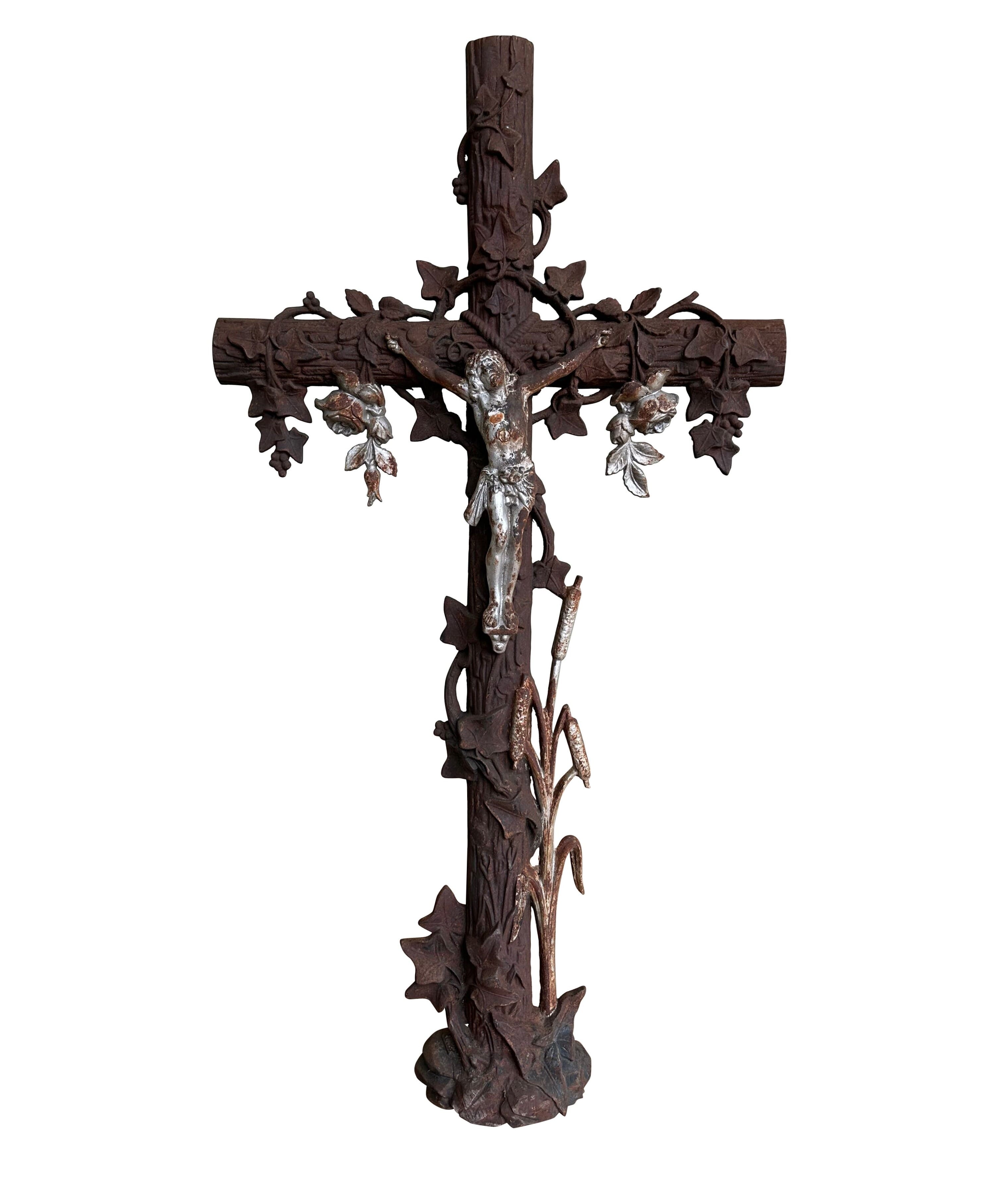 Antique French Iron Garden Crucifix Cross - 10857