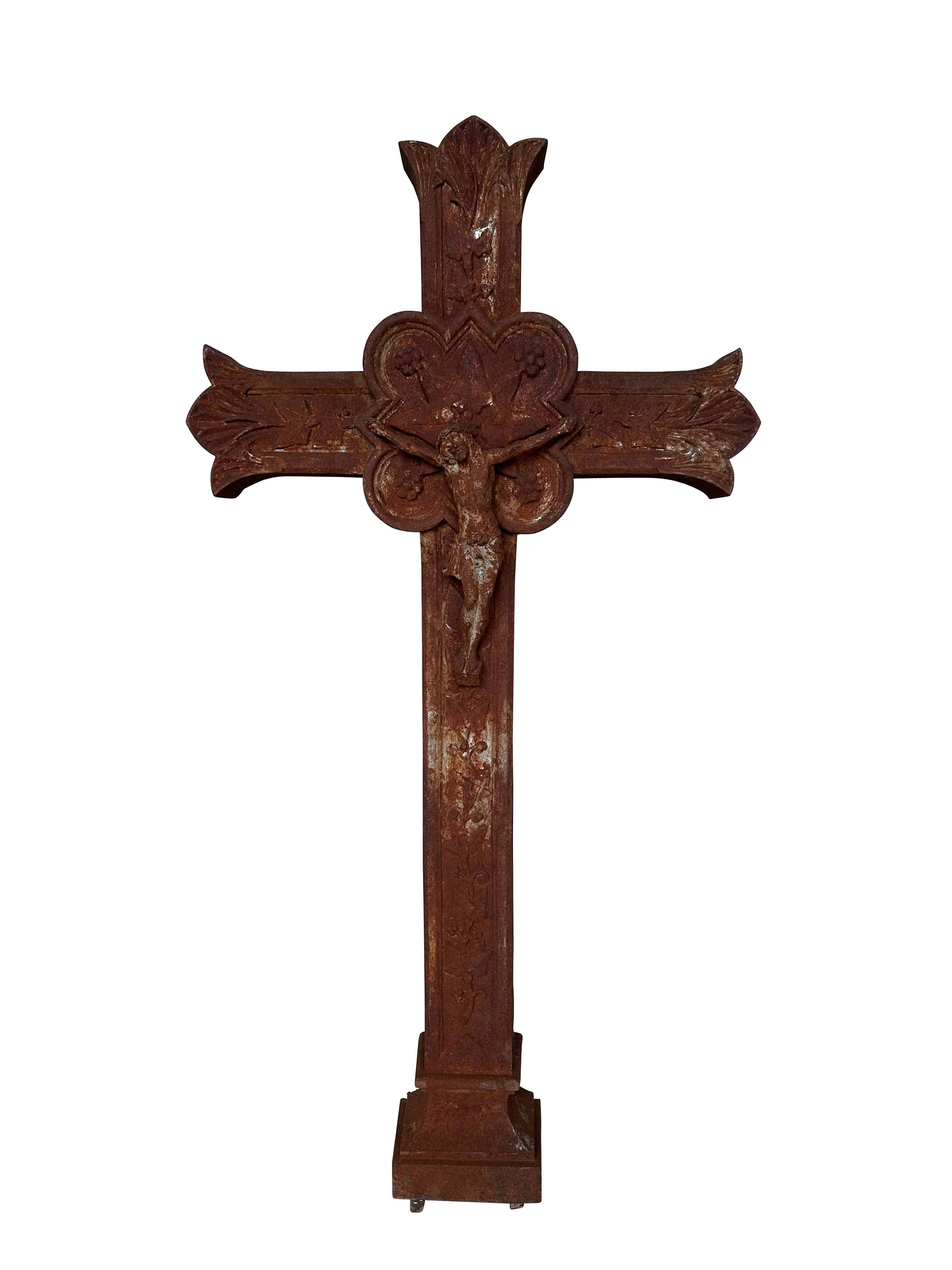 Antique Reclaimed Iron Garden Crucifix Cross