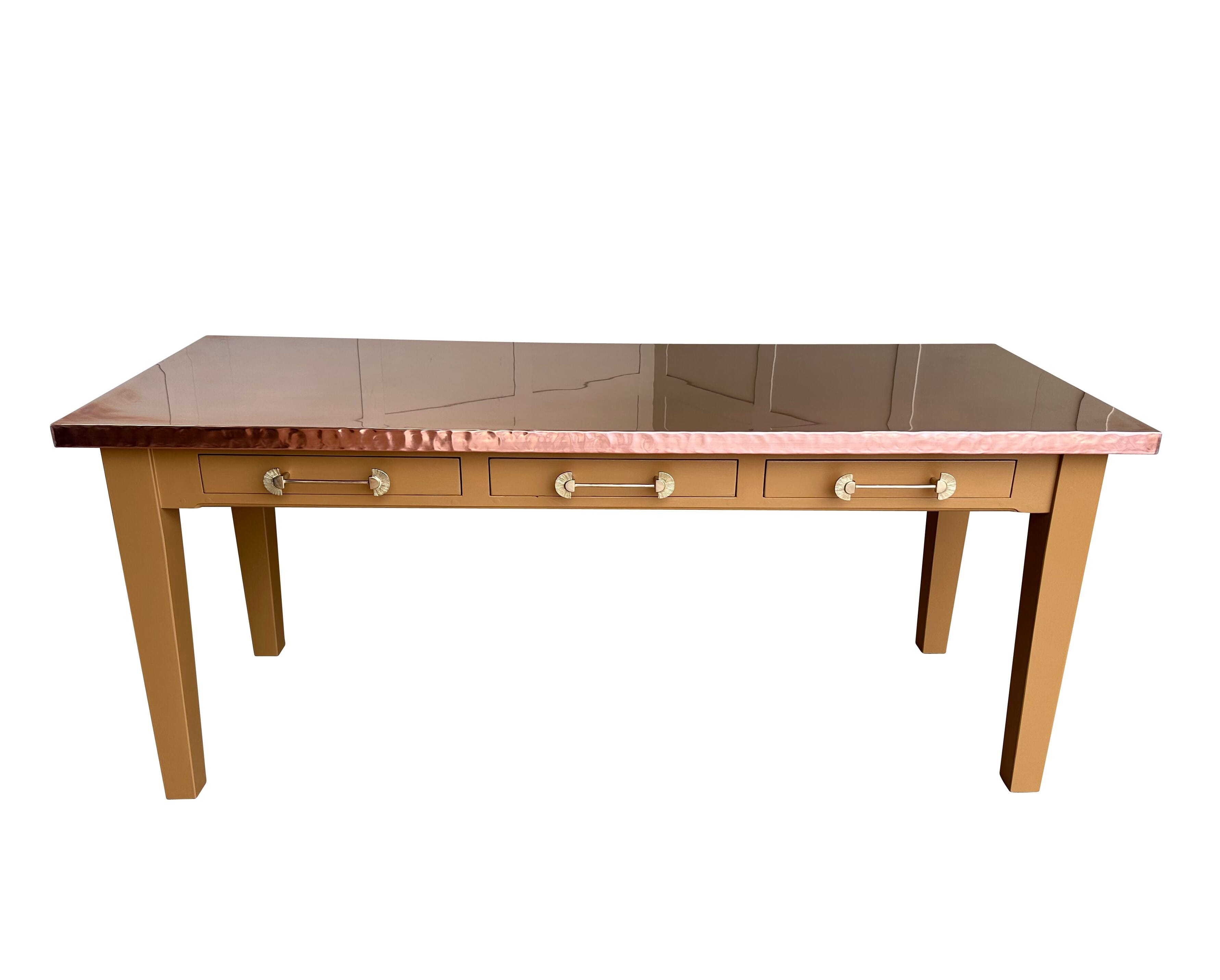 Shiny Copper Top Dining / Kitchen Table With Base - D2294