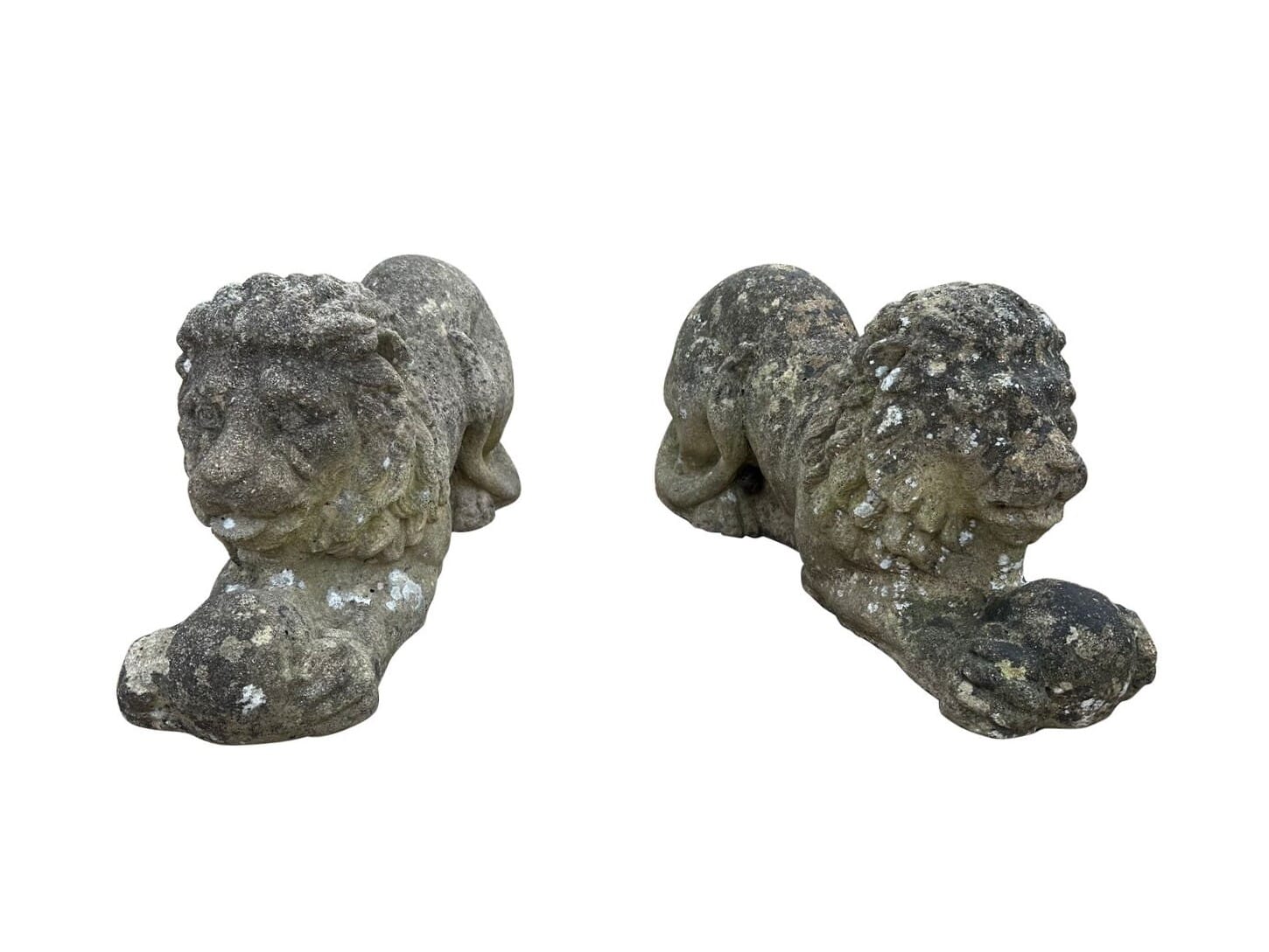 Pair of Vintage Reconstituted Recumbant Stone Lions - 10897