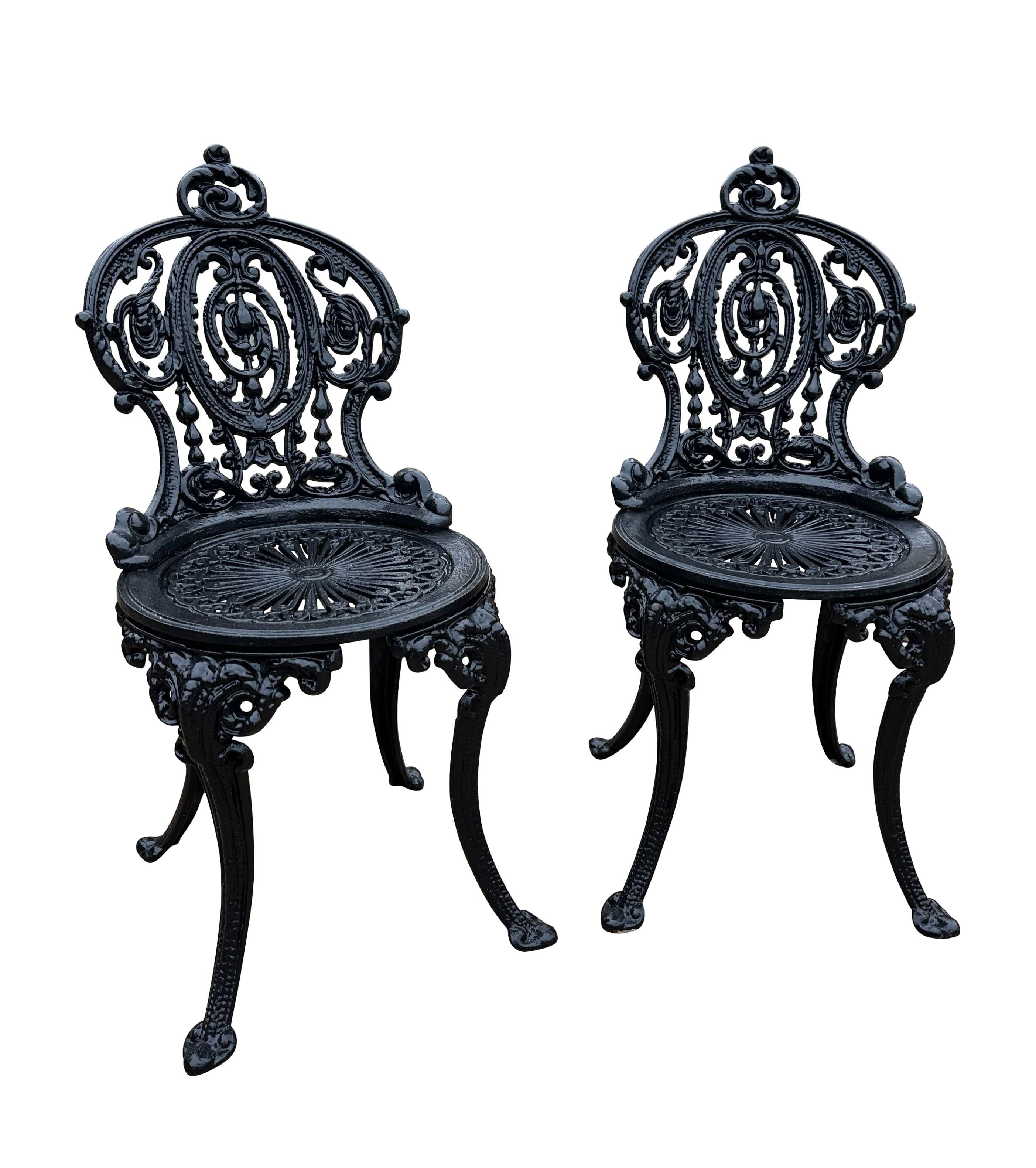 Pair of Original Reclaimed Cast Iron Garden Outdoor Chairs - 10864A