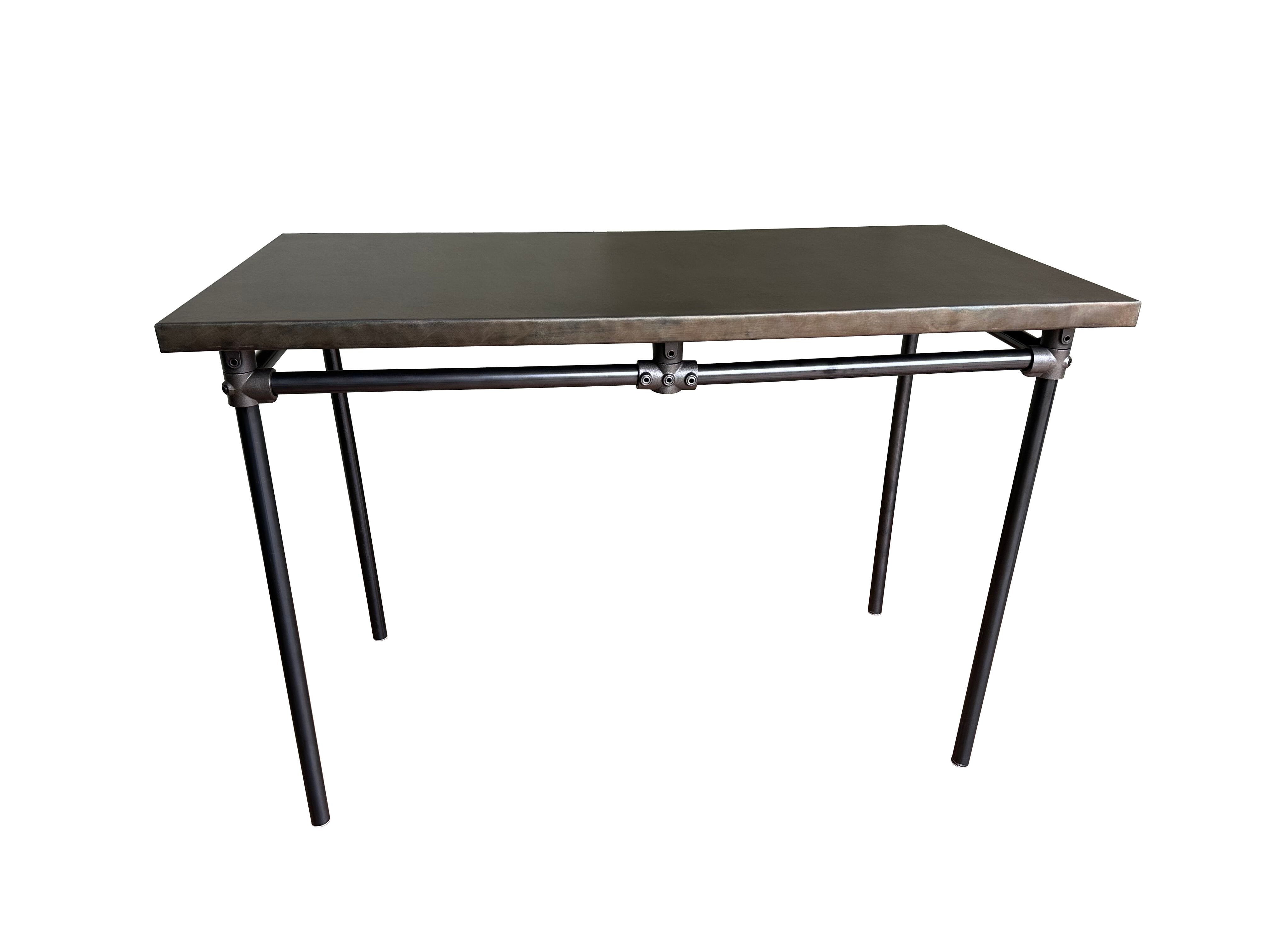 Handmade Antique Zinc Dining Table With Dark Metal Base - D2303 