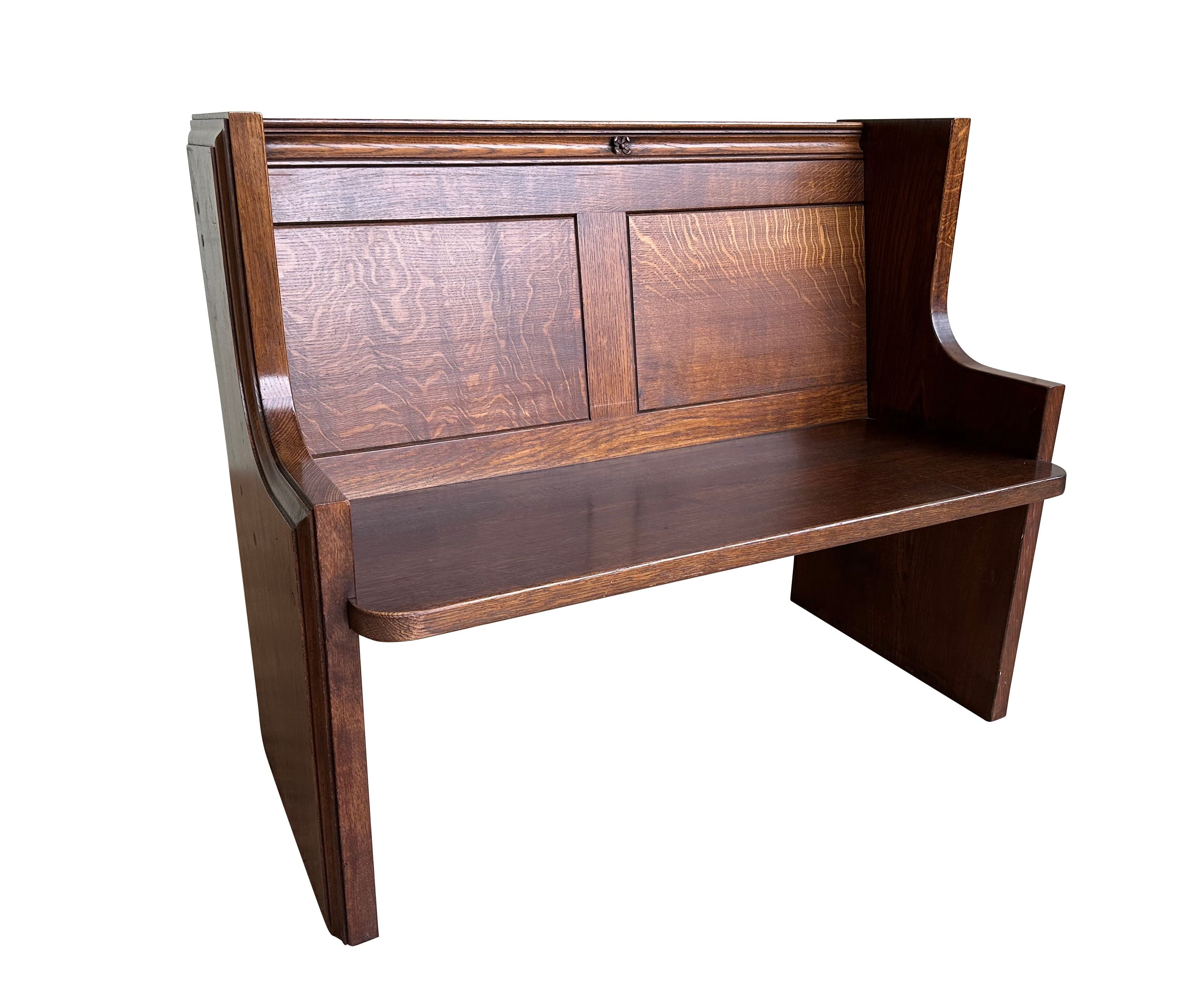 Antique Old Oak Church / Chapel Pew - 10913C