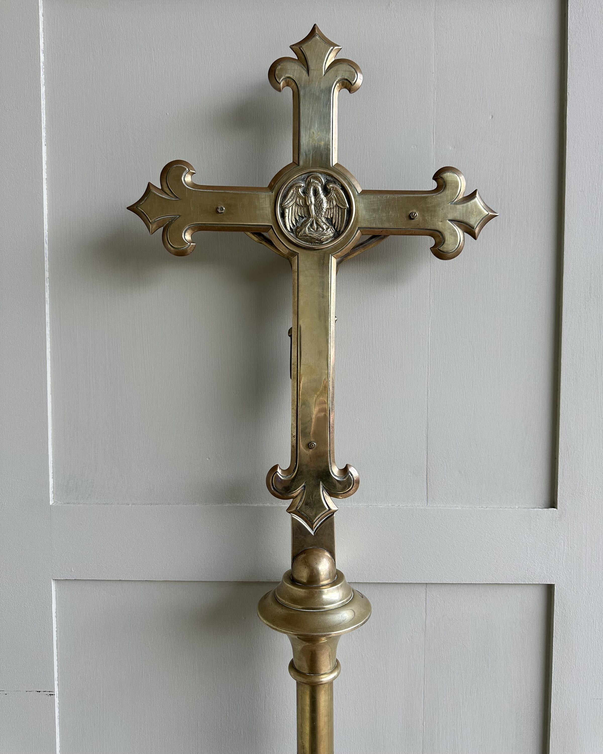 Antique Solid Brass Processional Cross On A Staff