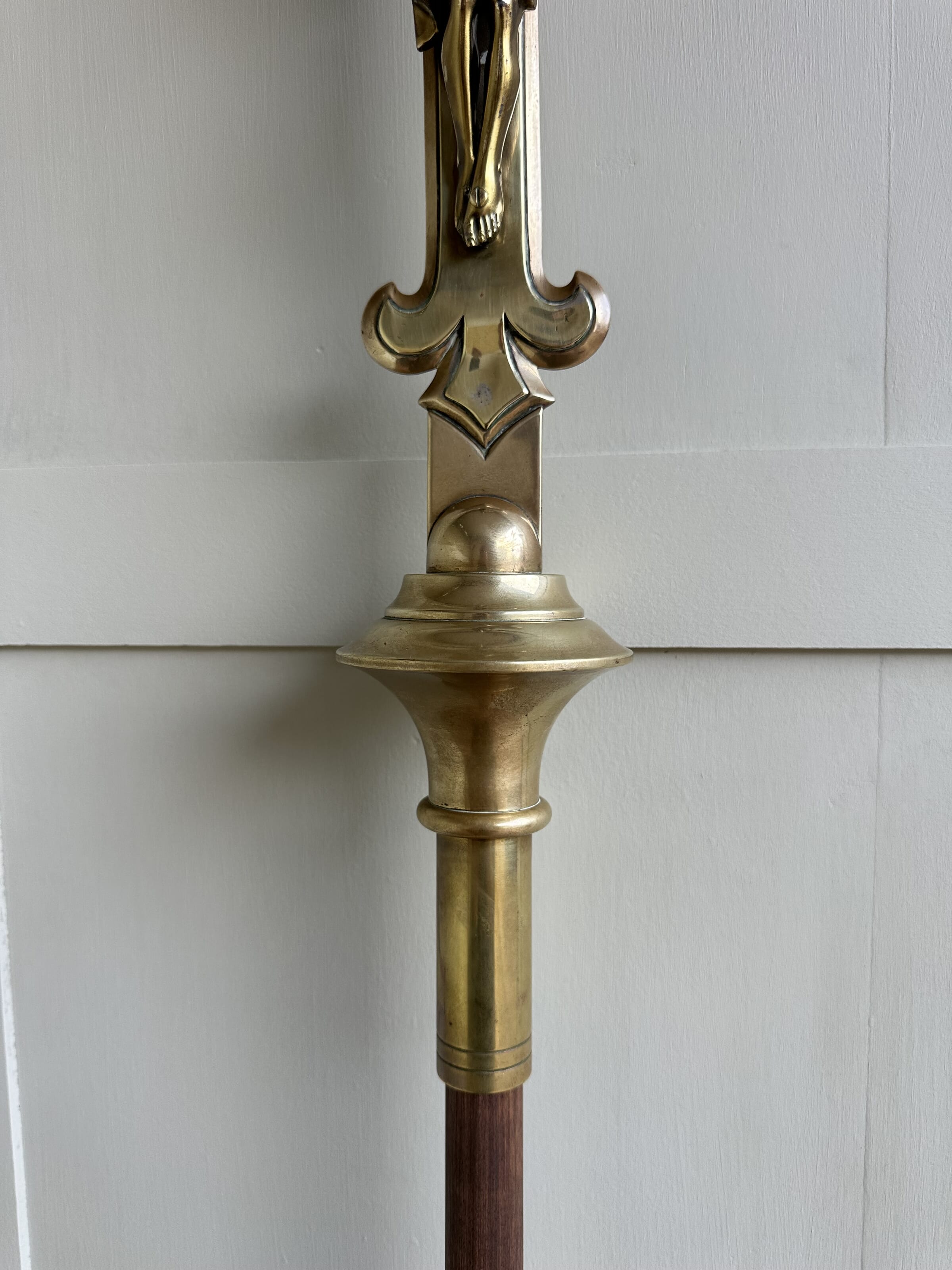 Antique Solid Brass Processional Cross On A Staff