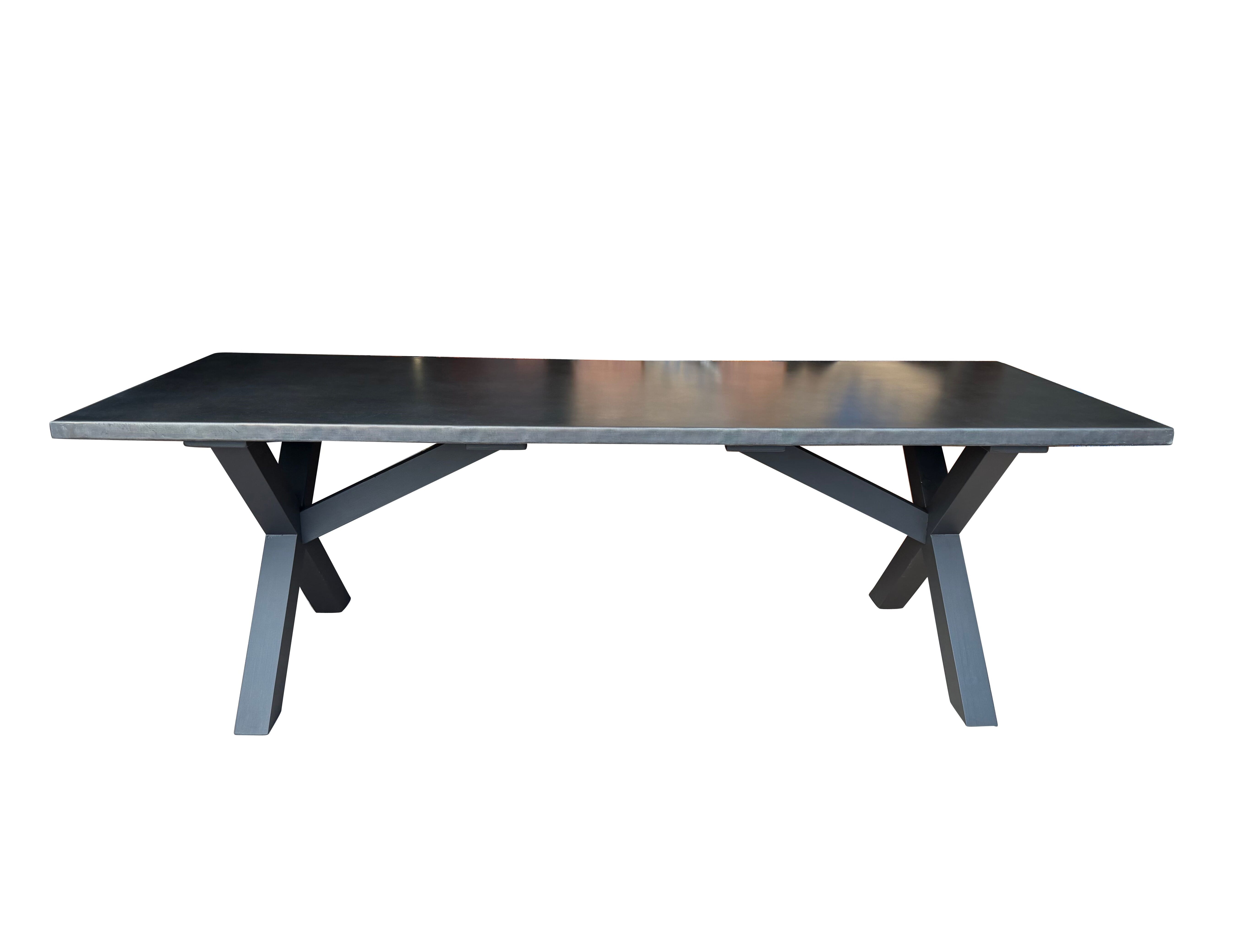 Bespoke Antique Zinc Dining Table With X Frame Base - D2314