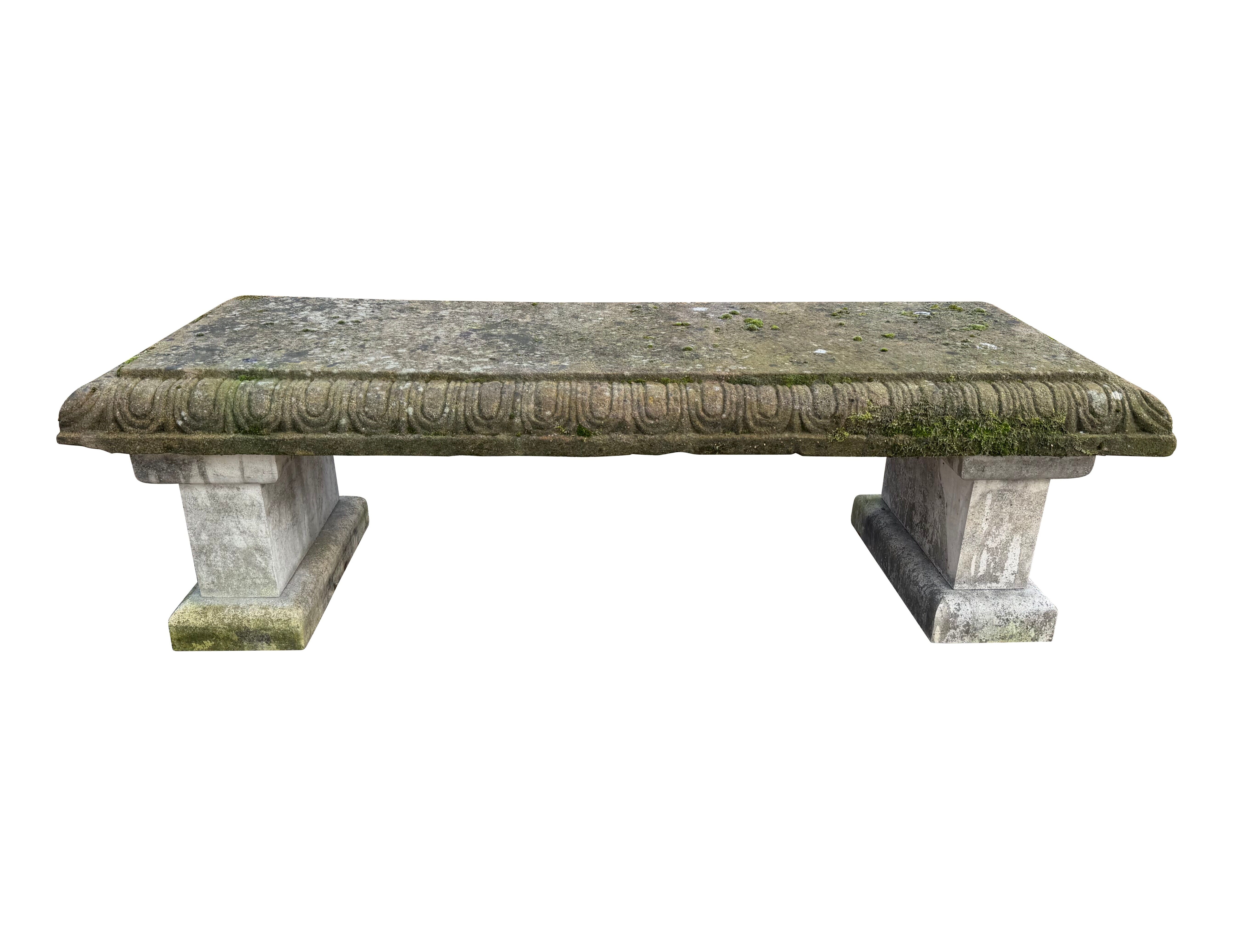 Excellent Reclaimed Carved Stone Garden Bench - 10481