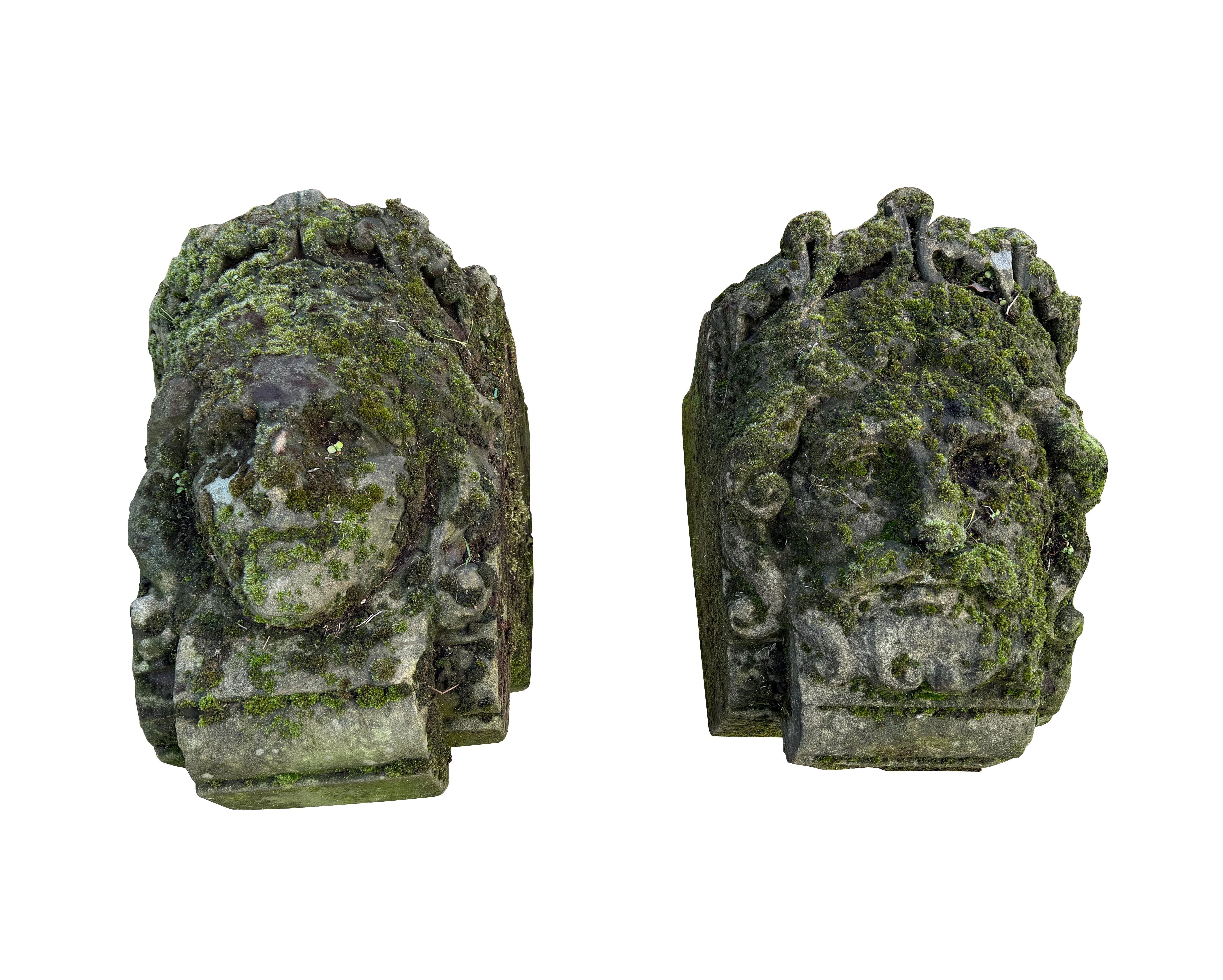 Victorian Hand Carved Stone King and Queen Face Corbels - 10944
