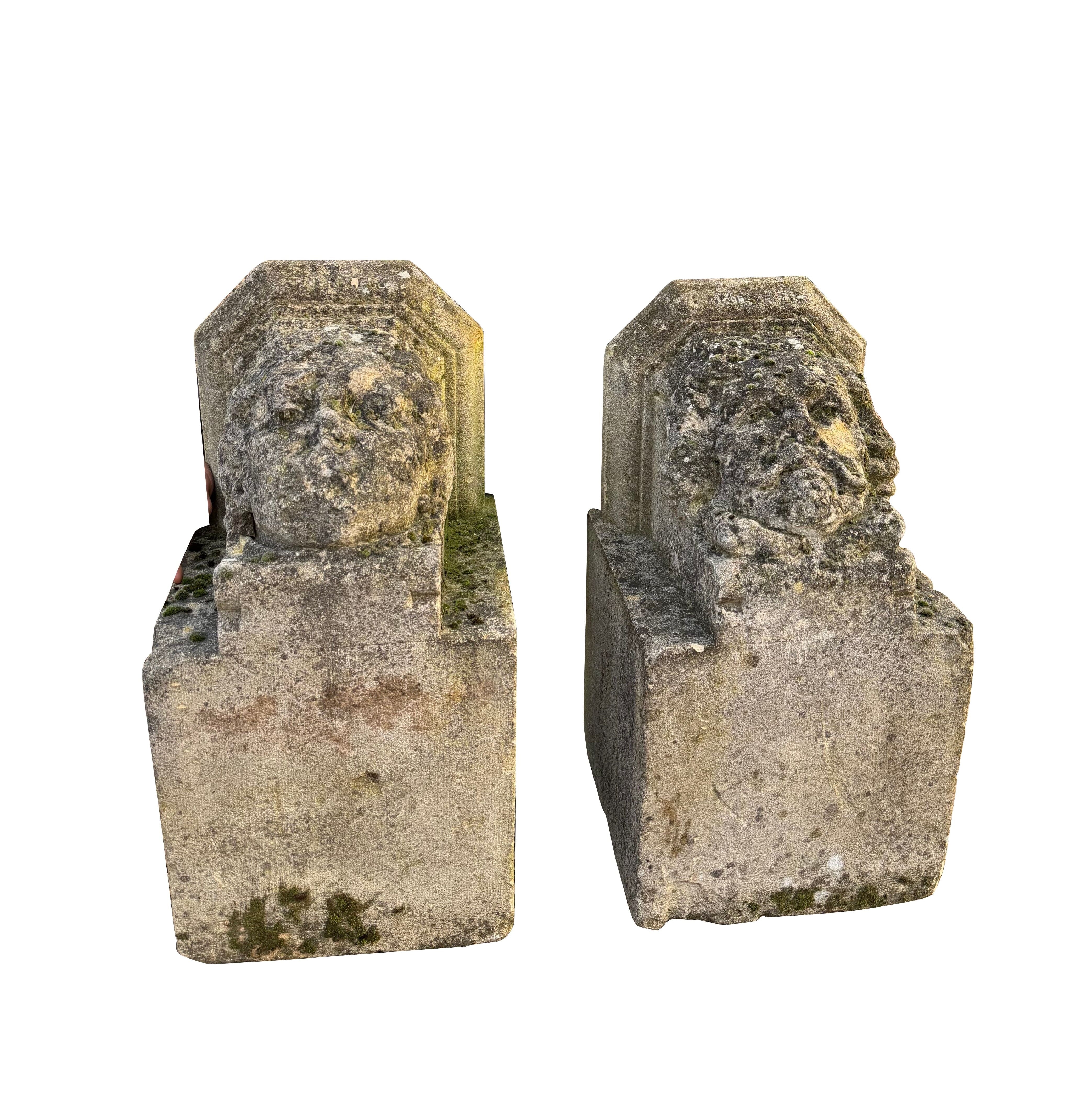 Victorian Hand Carved Stone Face Corbels - 10945