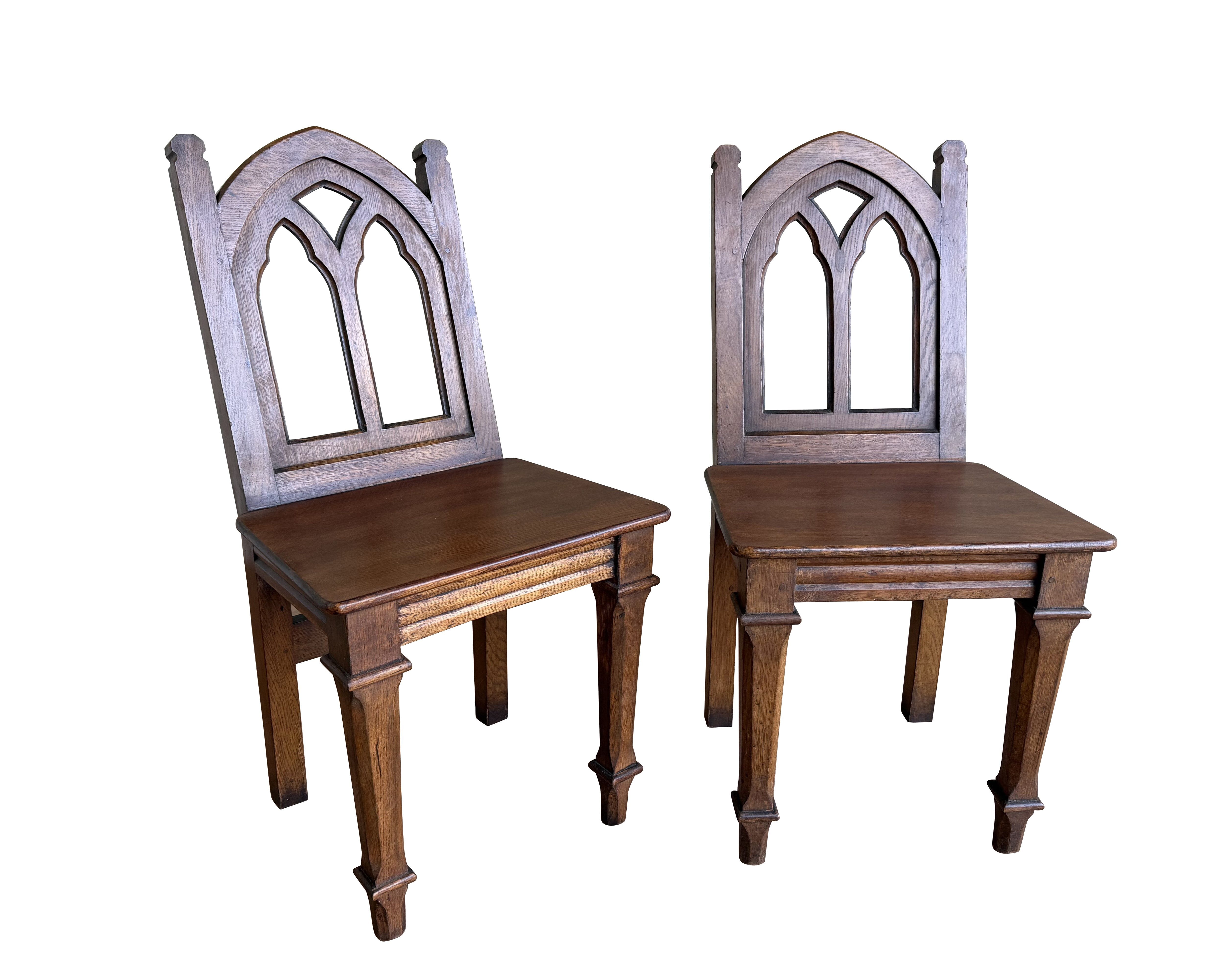 Pair of Ornate Gothic Oak Church Chairs - 10923