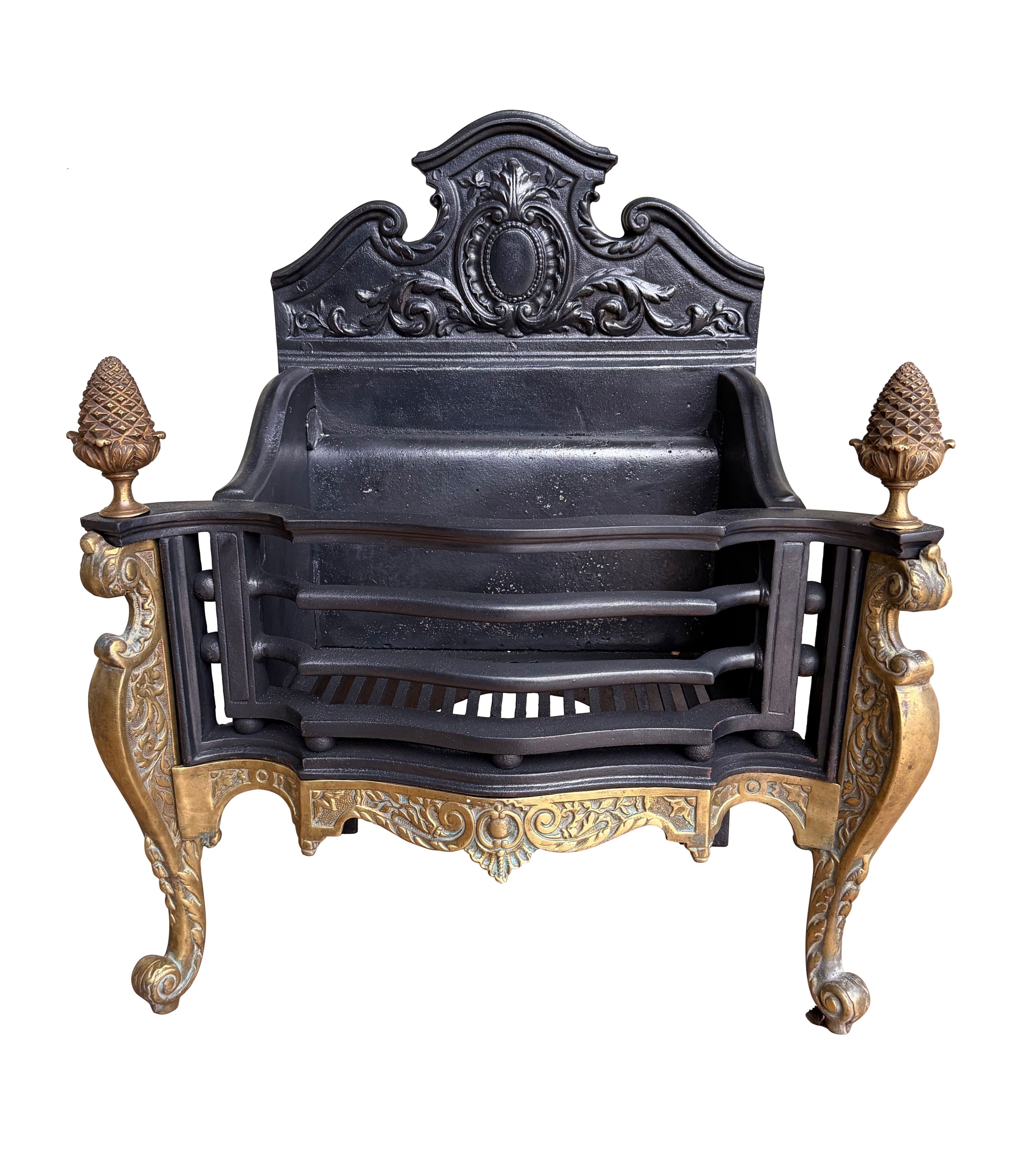 Reclaimed Antique Hob Grate With Pineapple Brass Finials - 10829