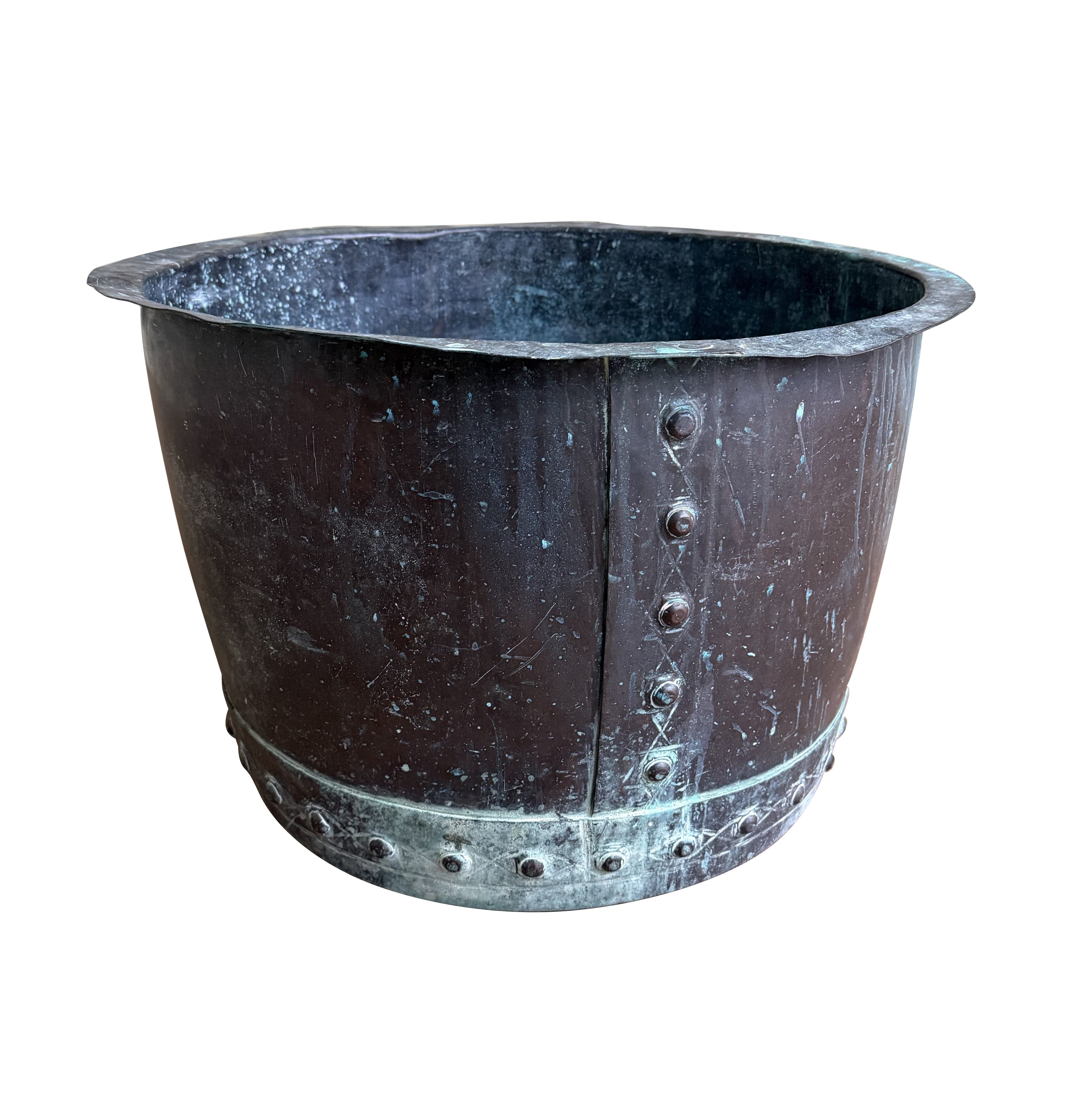 Old Victorian Copper Garden Planter / Log Basket - 10952