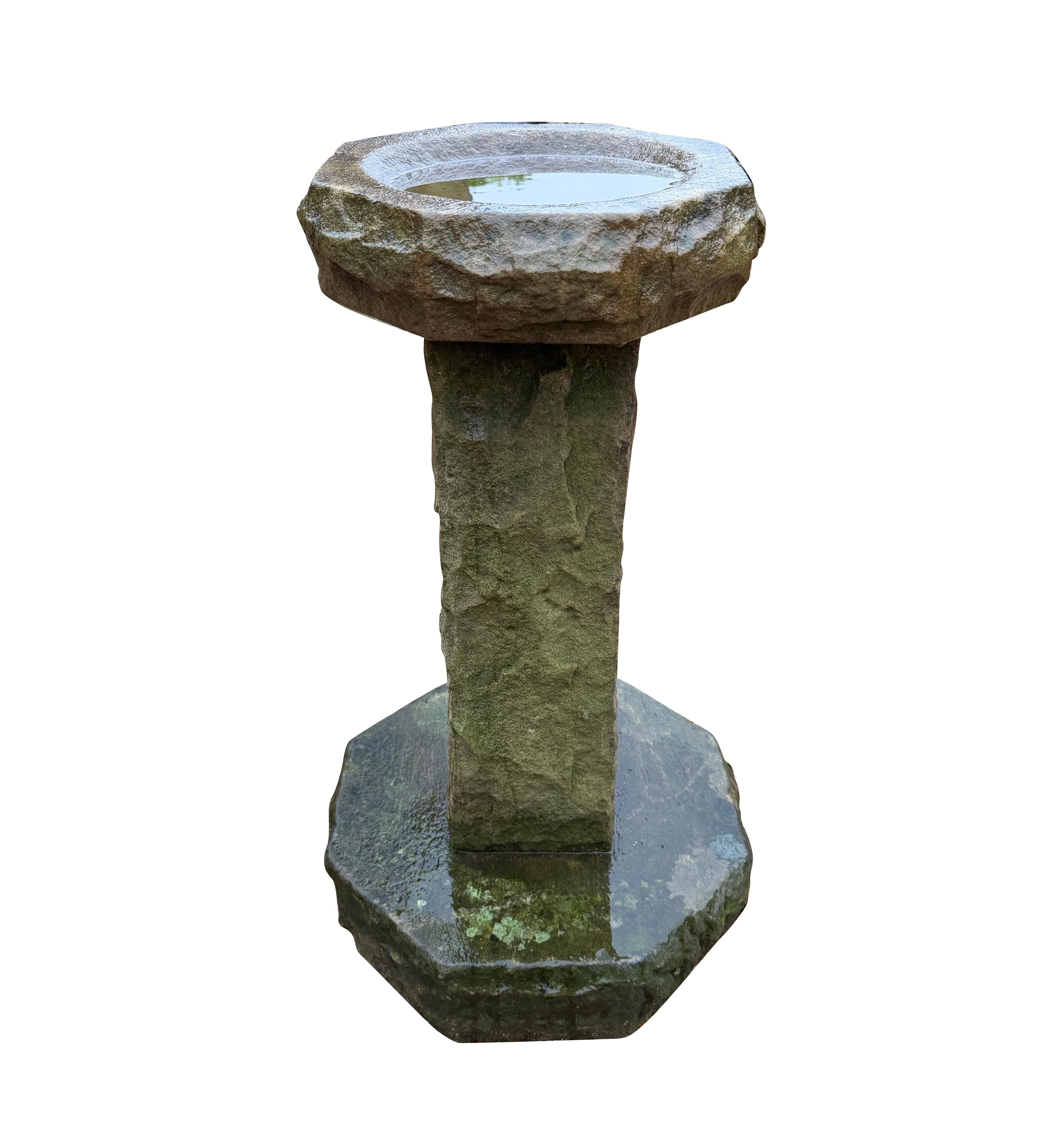 Victorian Octagon Shape Hand Carved Stone Bird Bath - 10950