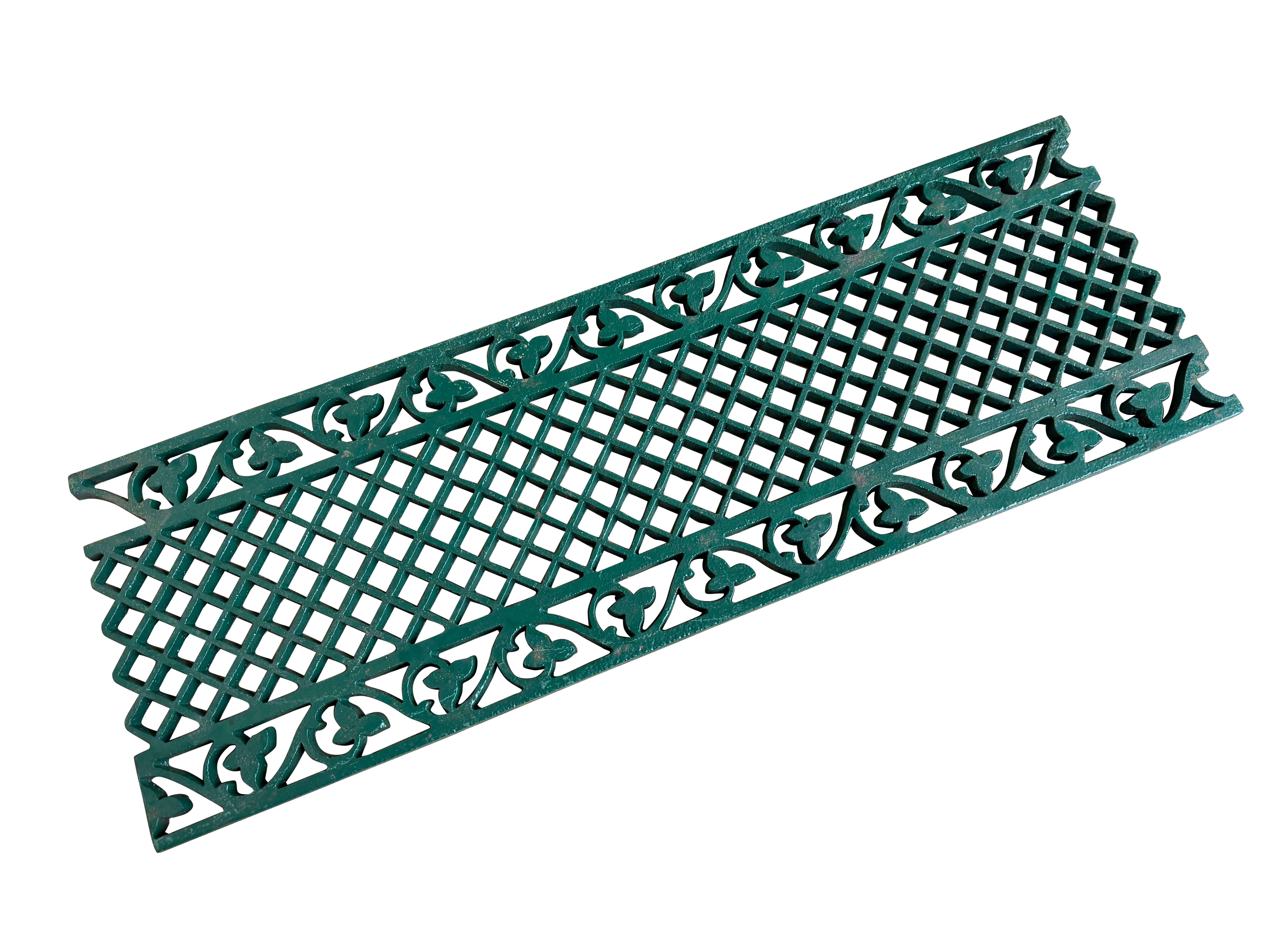 Green Victorian Ornate Cast Iron Floor Grille / Grid