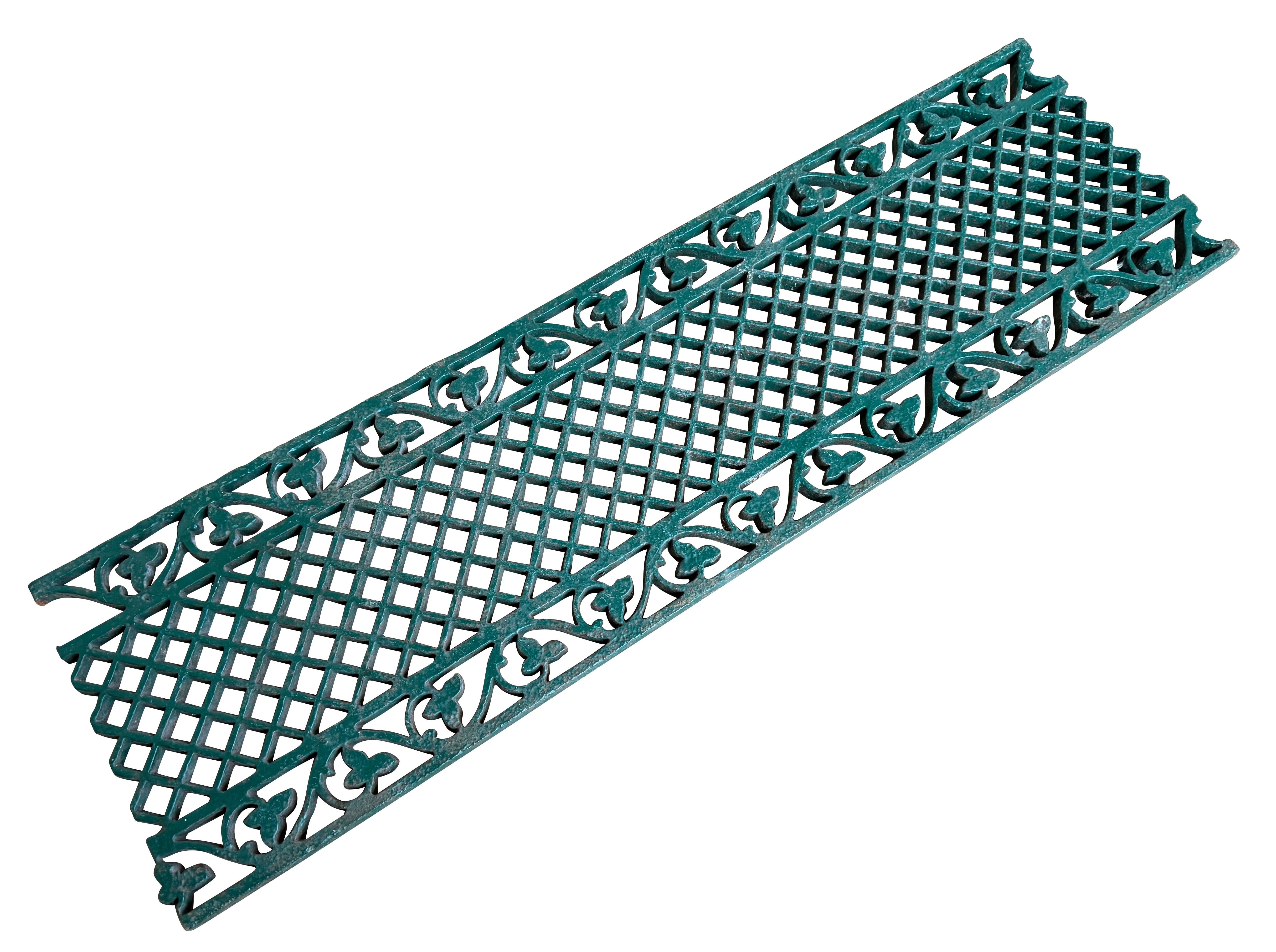 Victorian Ornate Cast Iron Green Floor Grille / Grid - 10985
