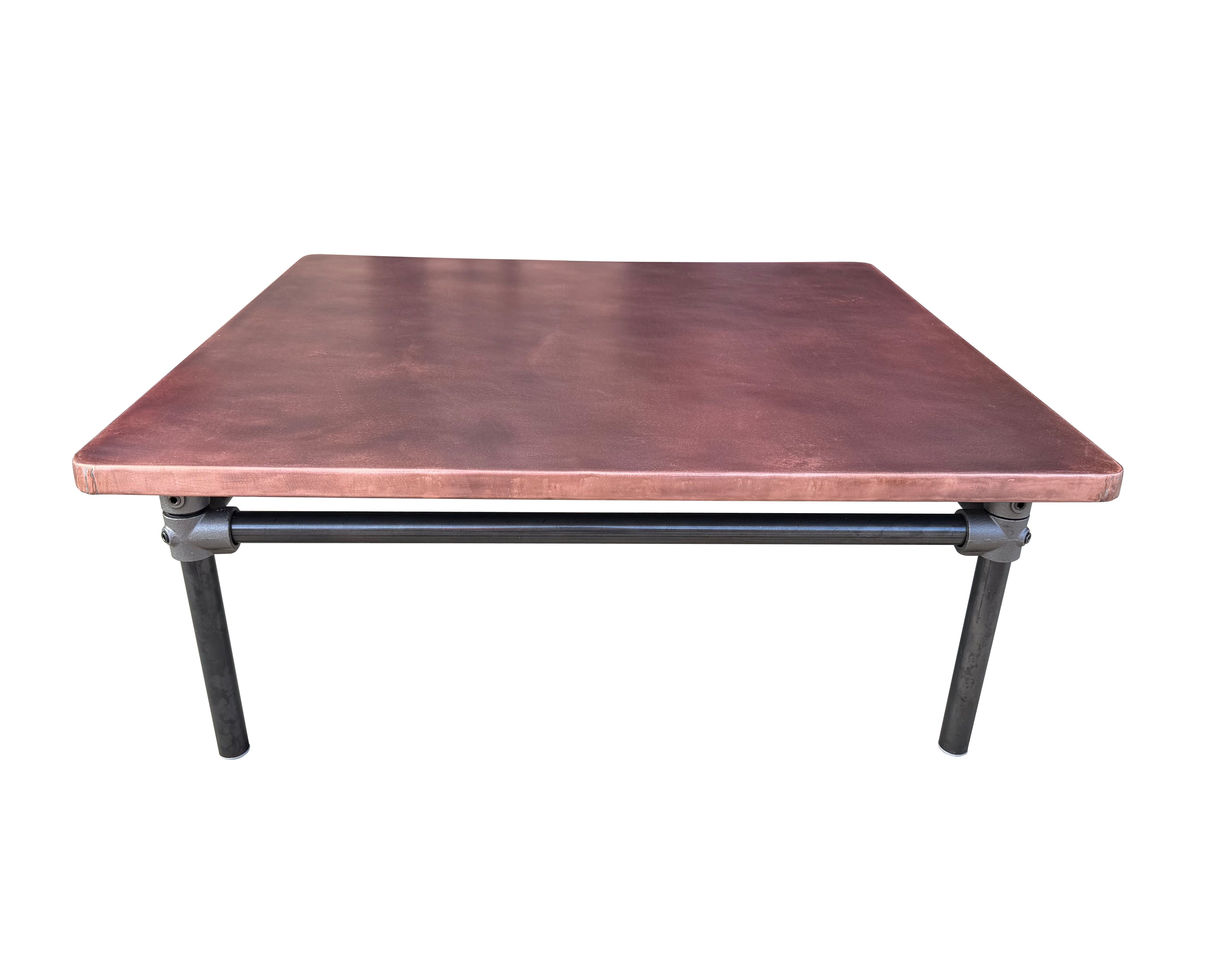 Copper Top Coffee Table With Industrial Metal Tubular Base - D2337