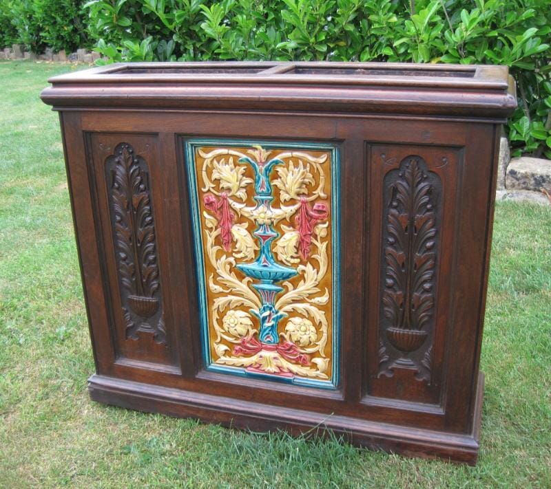 A Mahogany Victorian Stick Stand with Majolica Tiled Insert - 4559