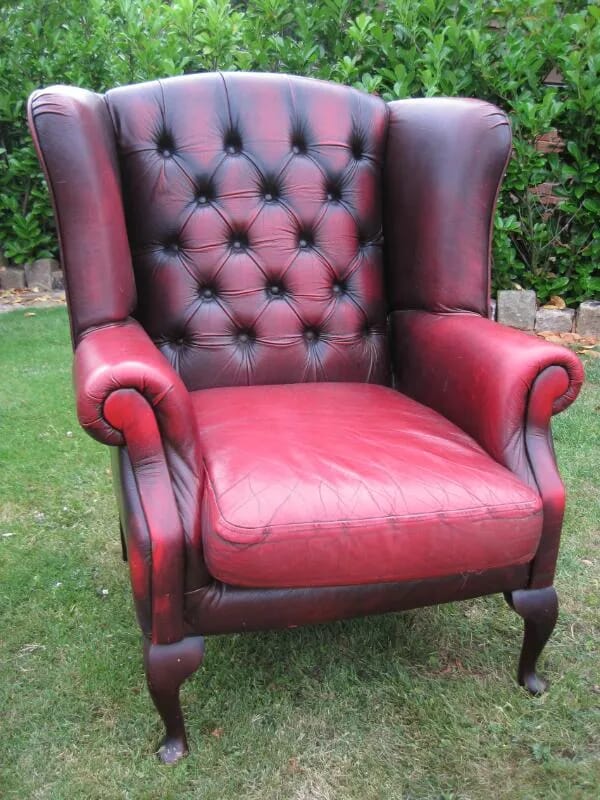 Original High Backed Winged Ox Blood Chesterfield Chair - 4896