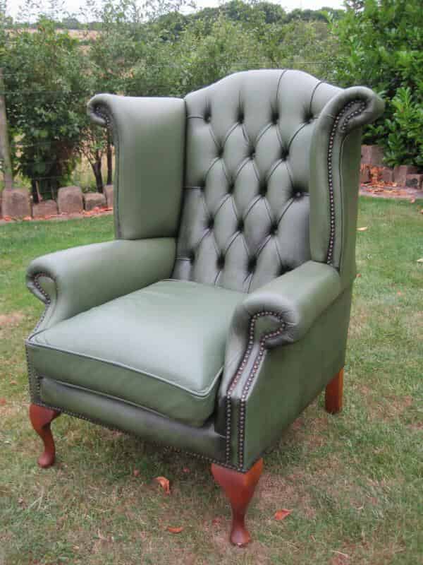 Antique High Backed Backed Green Chesterfield Chair
