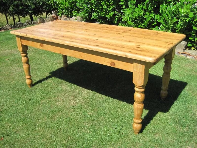 Antique Pine Kitchen Turned Leg Table with Drawer - 4891