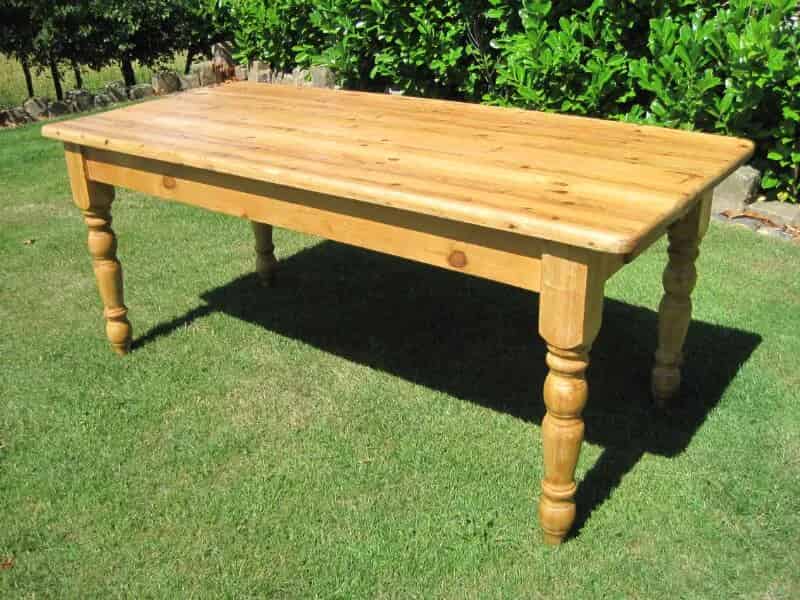 Antique Pine Kitchen Turned Leg Table with Drawer