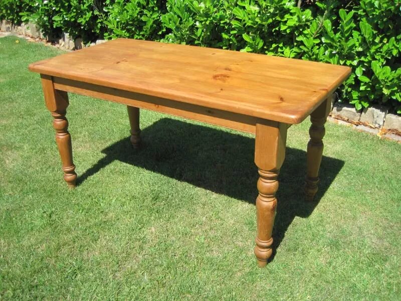 Antique Reclaimed Pine Dining Turned Leg Table - 4841