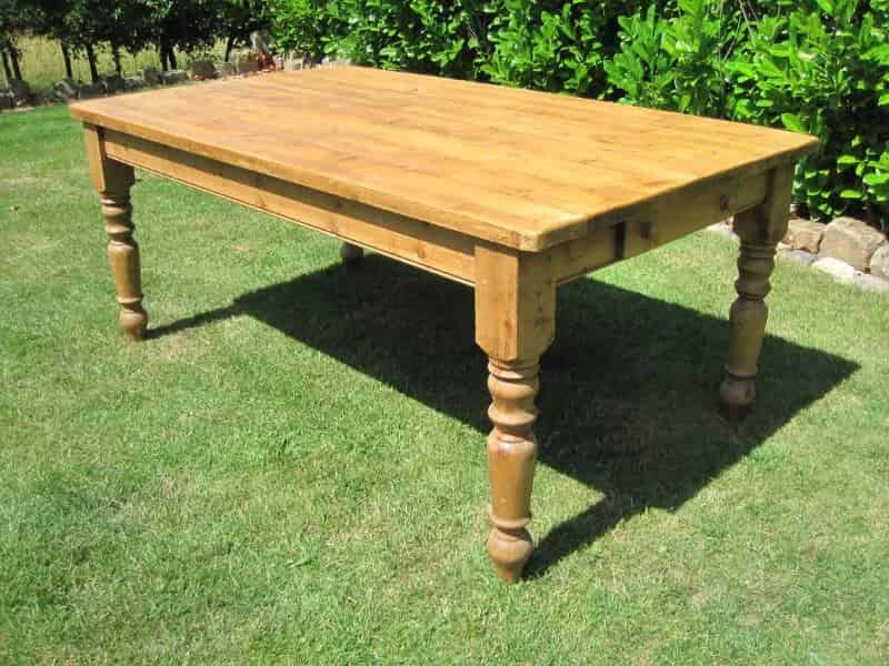 Reclaimed Pine Dining Turned Leg Table with 2 Drawers