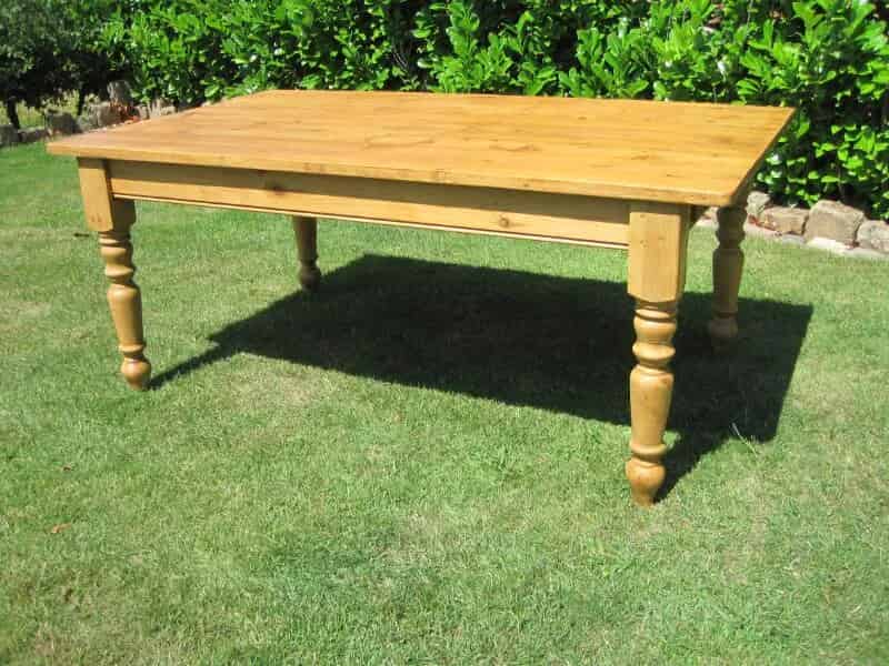 Reclaimed Pine Dining Turned Leg Table with 2 Drawers at one end
