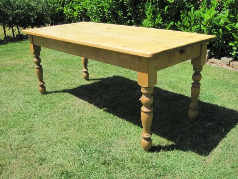 Antique Reclaimed Pine Farmhouse Table with Drawer - 4905