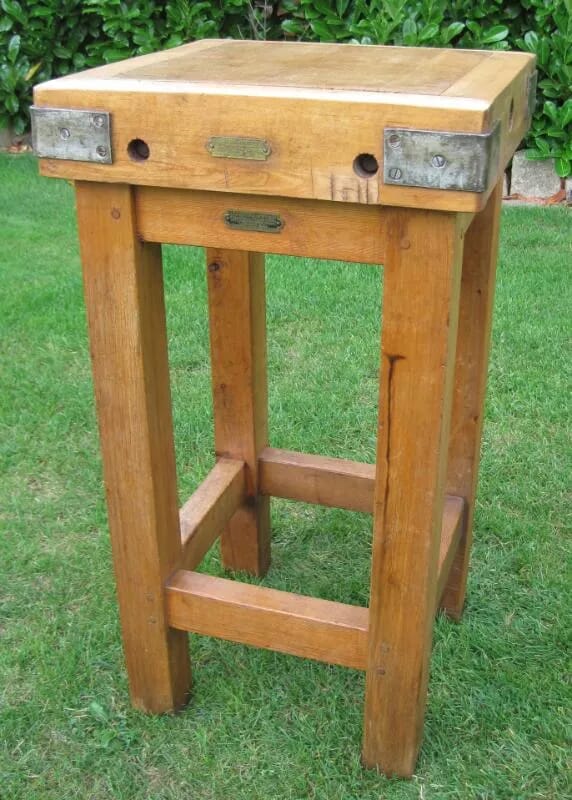 Small Antique Reclaimed Butchers Block on Original Stand - 4946