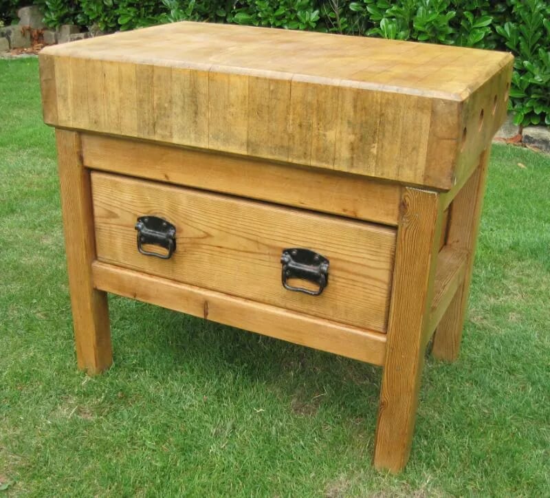 Antique Butchers Block on Original Stand with Double Sided Drawer - 4898