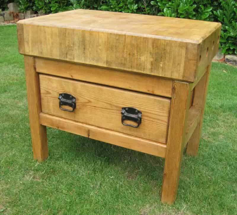 Antique Butchers Block on Original Stand with Double Sided Drawer
