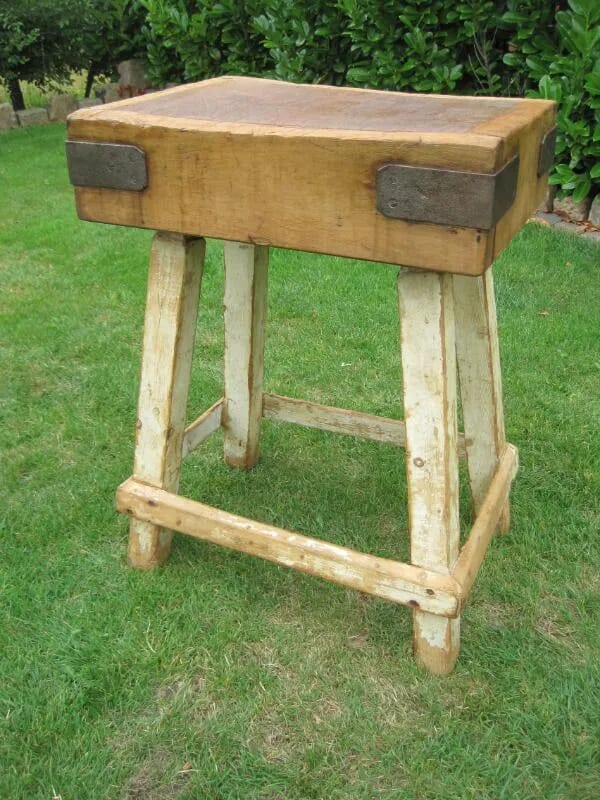 Original Antique Butchers Block on Original Painted Stand - 4901