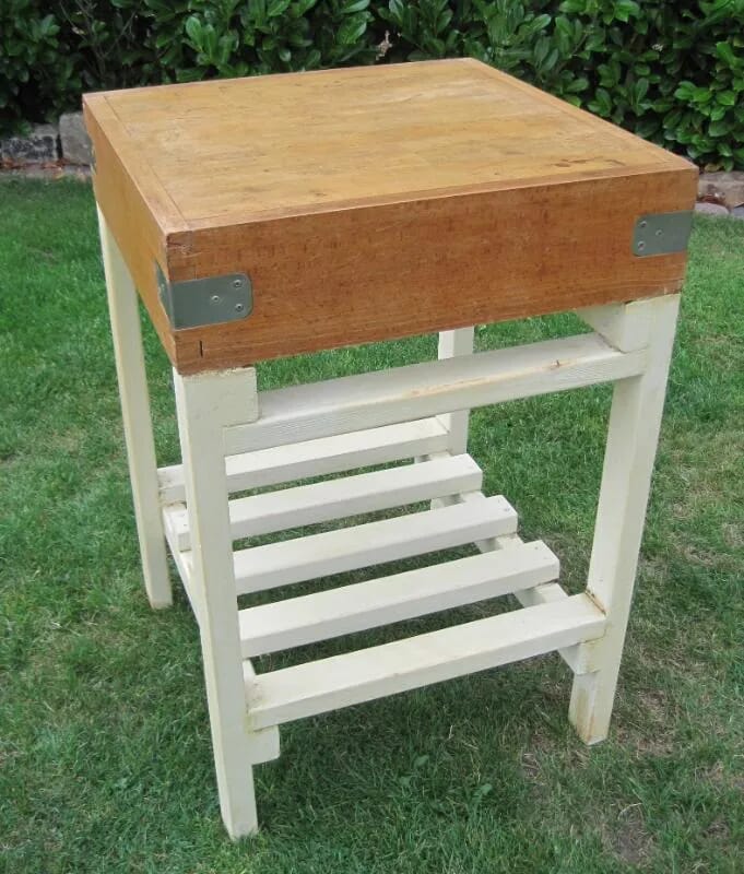 Original Antique Butchers Block on Painted Stand - 4893