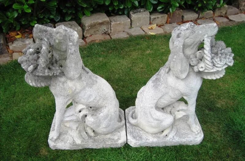 Pair of antique hand carved Vicenza stone Spaniel dogs - 4138
