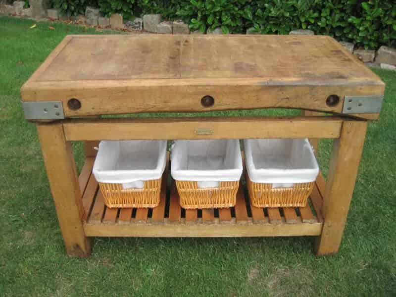 Salvaged Antique Butchers Block on Original Stand