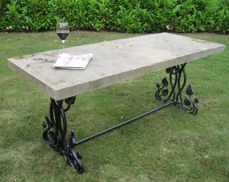 Antique Stone and Art Nouveau Cast Iron Garden Table - 4748