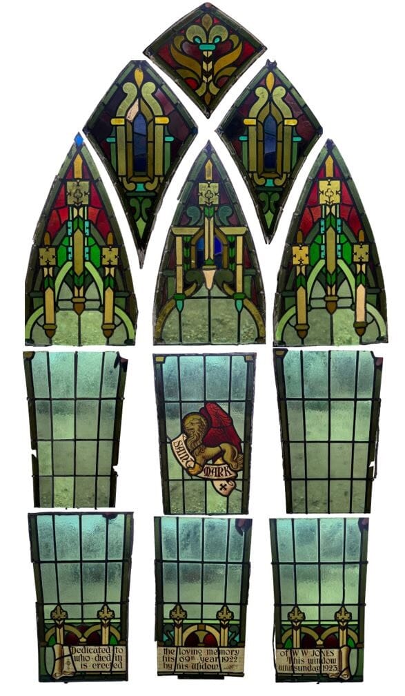 Extra Large Antique Hand Painted Stained Glass Window - 11025