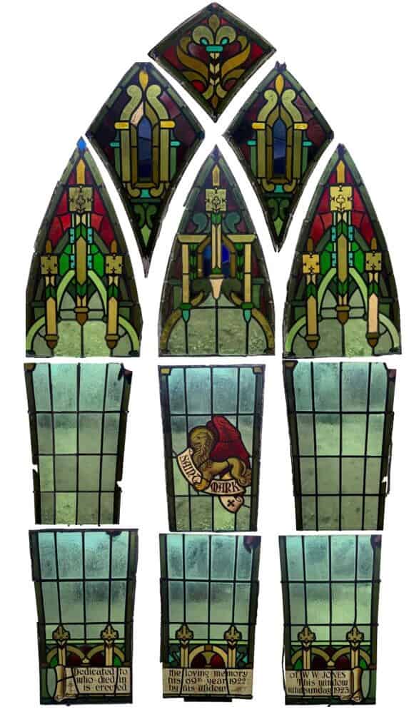 Extra Large Antique Hand Painted Stained Glass Window